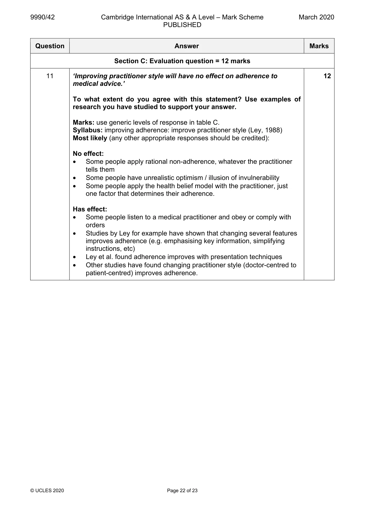 Mark scheme, page 22 of 23