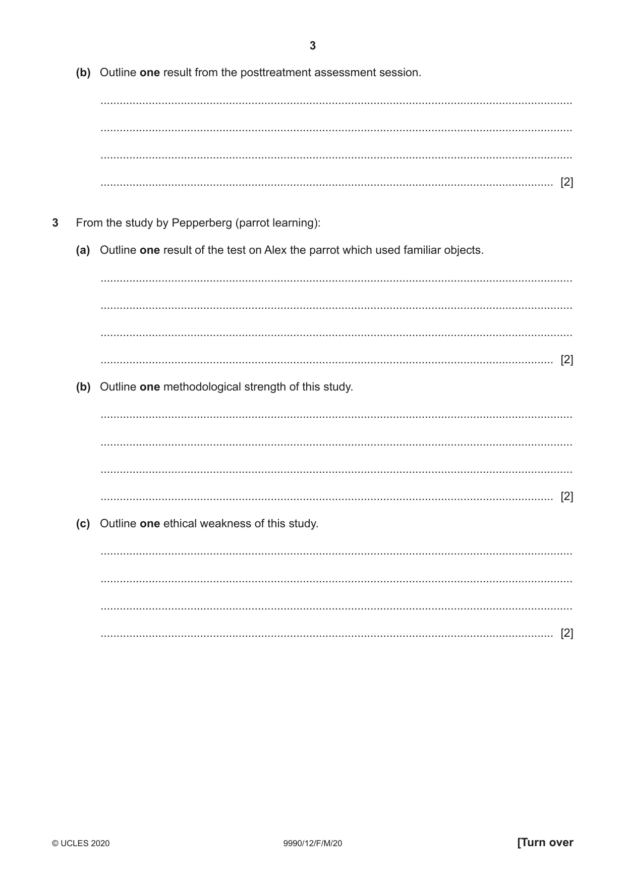 Cambridge A Level Psychology (from 2018) 9990 2020 Feb/March Paper 1 · Variant 2 question paper, page 3 of 12