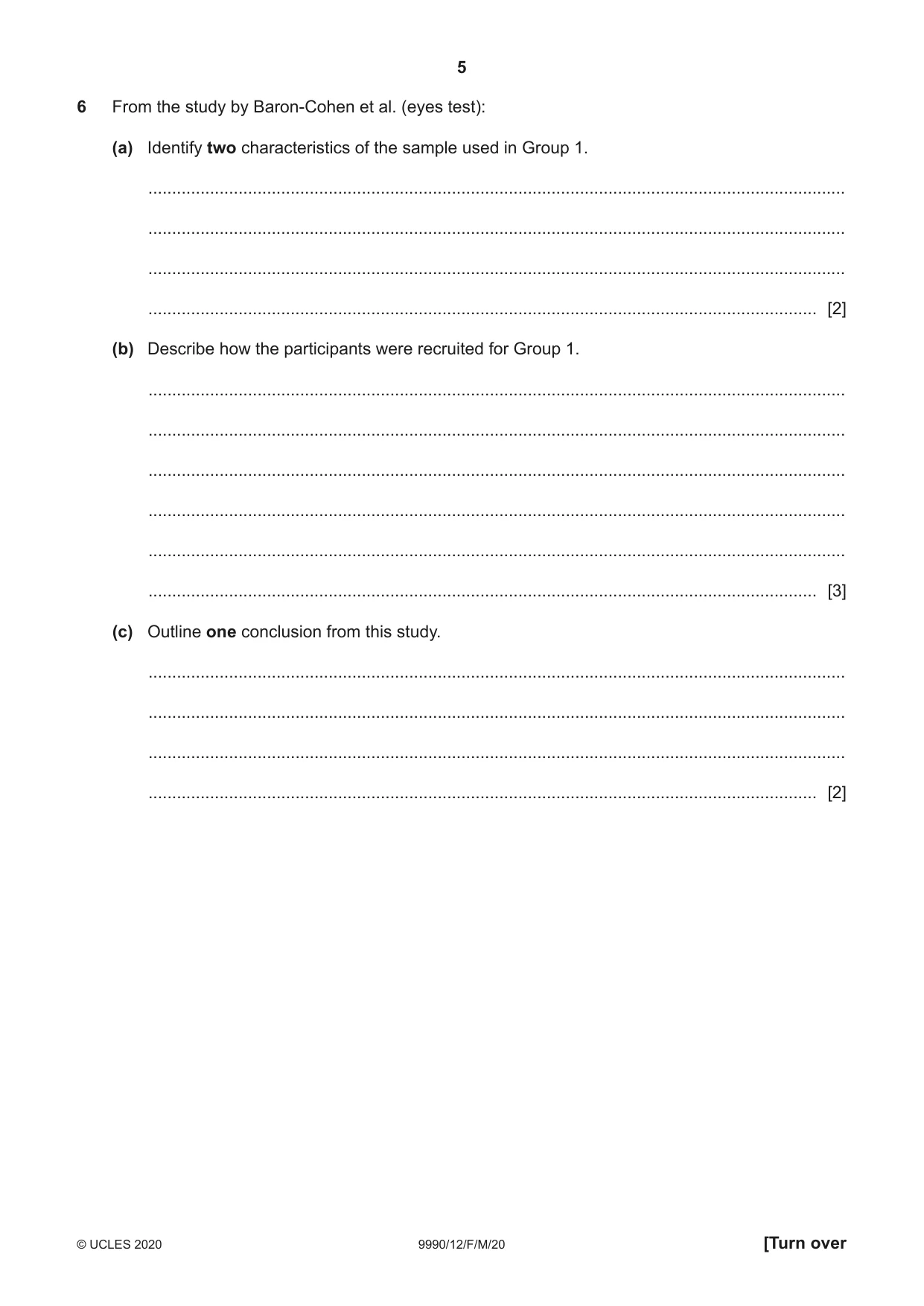 Cambridge A Level Psychology (from 2018) 9990 2020 Feb/March Paper 1 · Variant 2 question paper, page 5 of 12