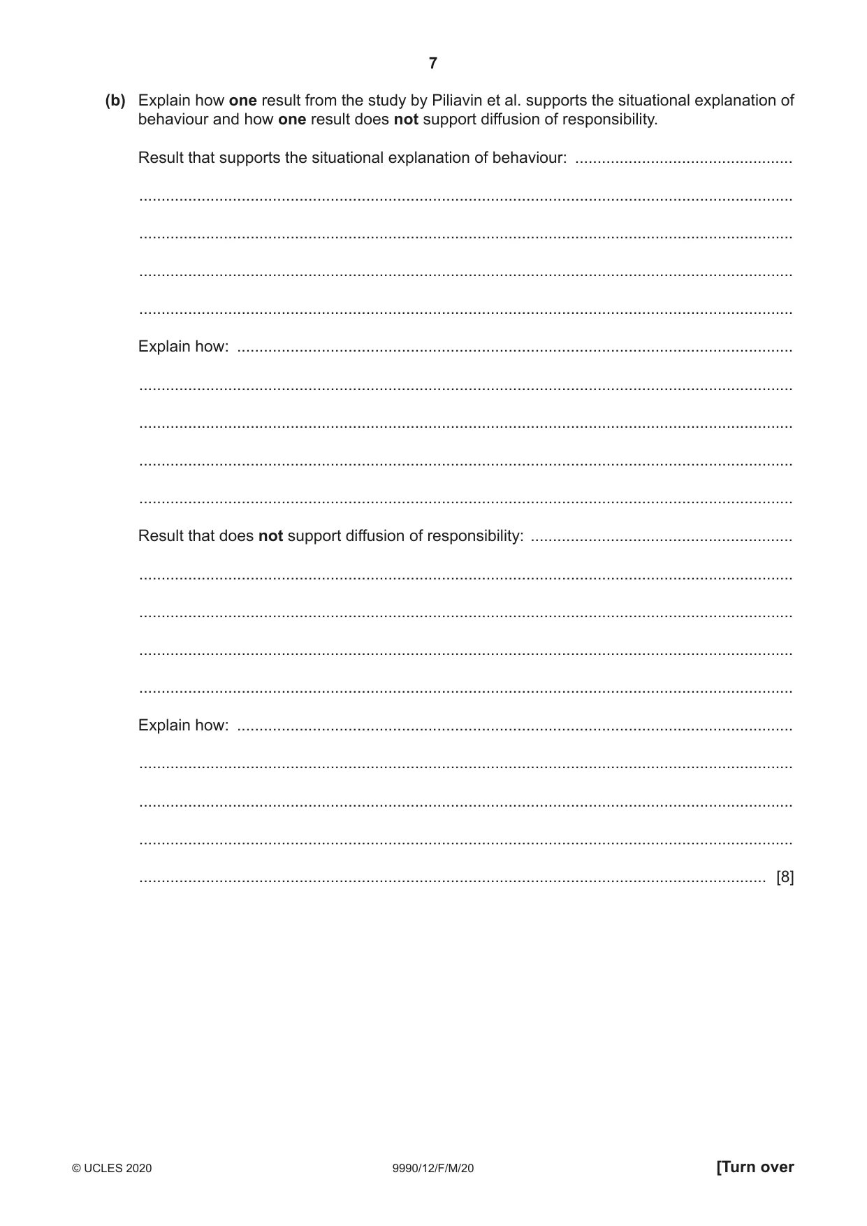 Cambridge A Level Psychology (from 2018) 9990 2020 Feb/March Paper 1 · Variant 2 question paper, page 7 of 12