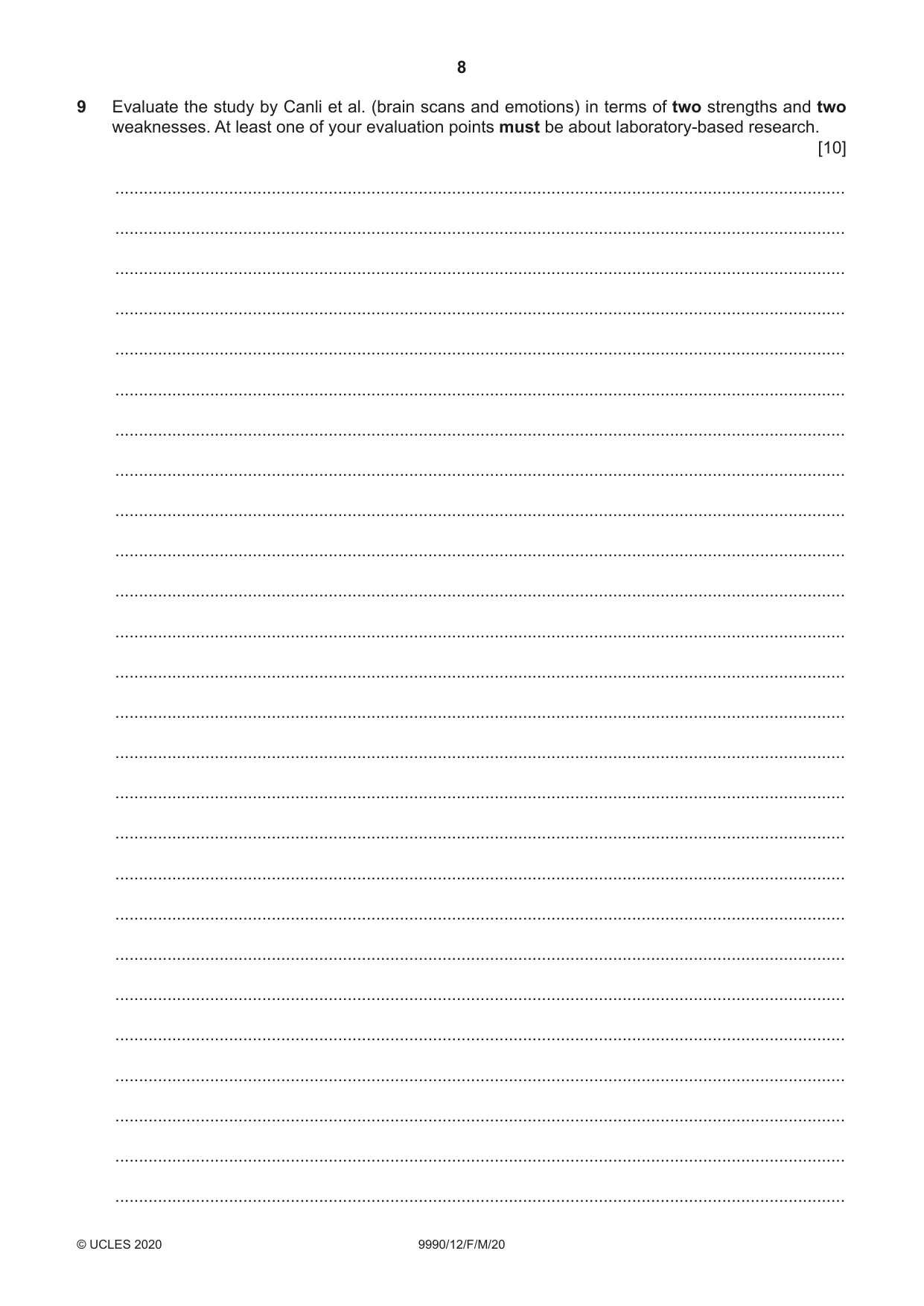 Cambridge A Level Psychology (from 2018) 9990 2020 Feb/March Paper 1 · Variant 2 question paper, page 8 of 12