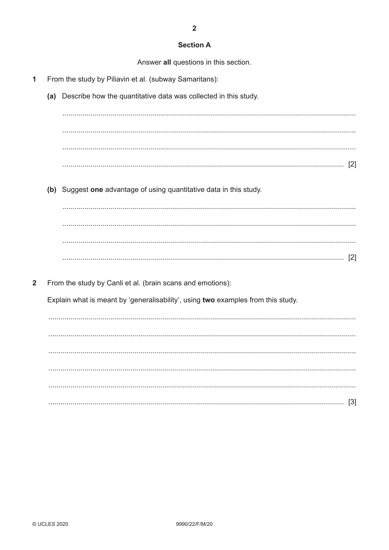 Cambridge A Level Psychology (from 2018) 9990 2020 Feb/March Paper 2 · Variant 2 question paper, page 2 of 12