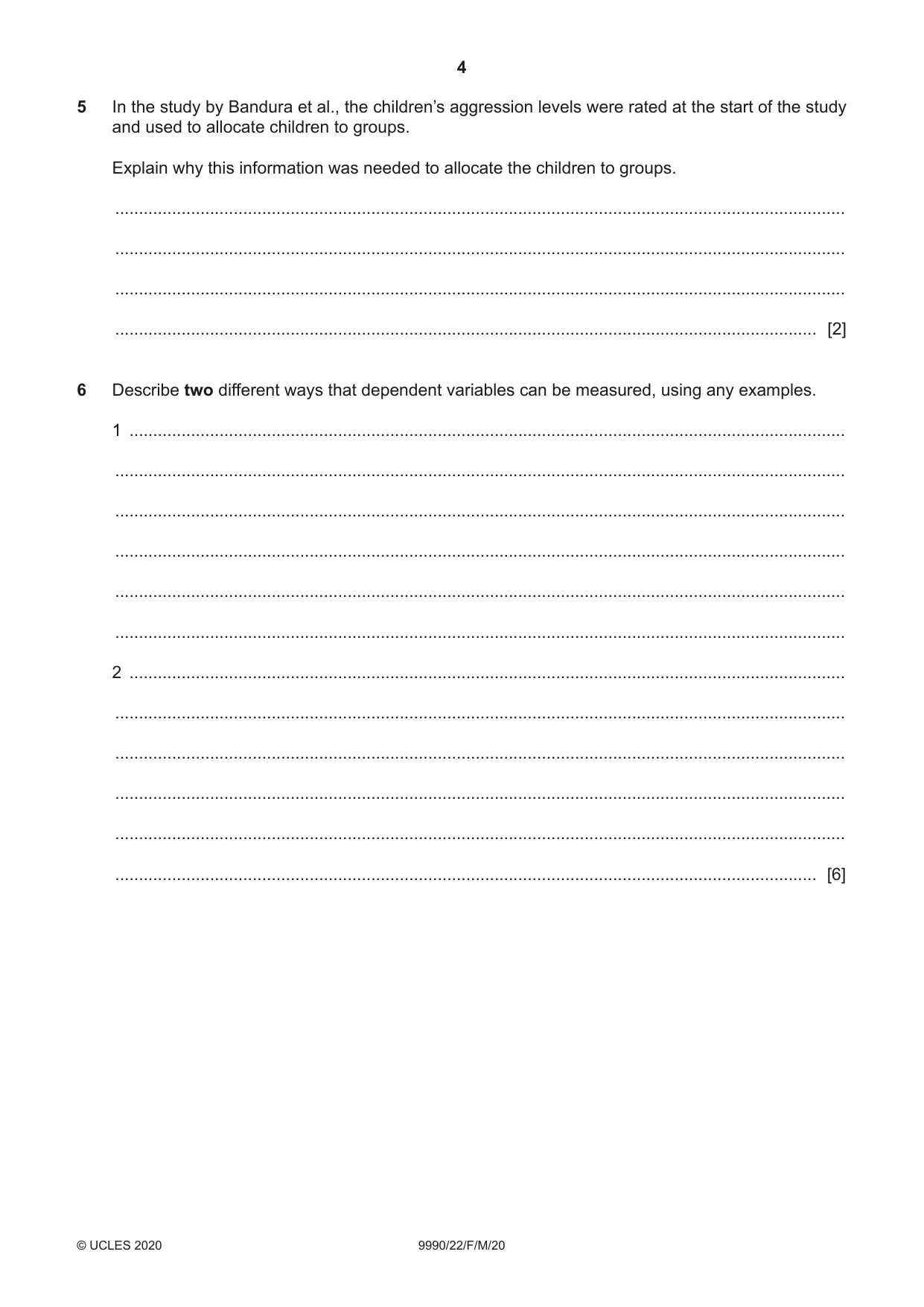 Cambridge A Level Psychology (from 2018) 9990 2020 Feb/March Paper 2 · Variant 2 question paper, page 4 of 12