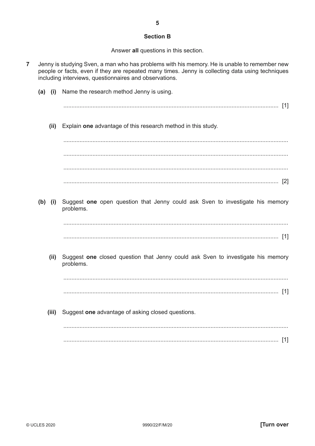 Cambridge A Level Psychology (from 2018) 9990 2020 Feb/March Paper 2 · Variant 2 question paper, page 5 of 12