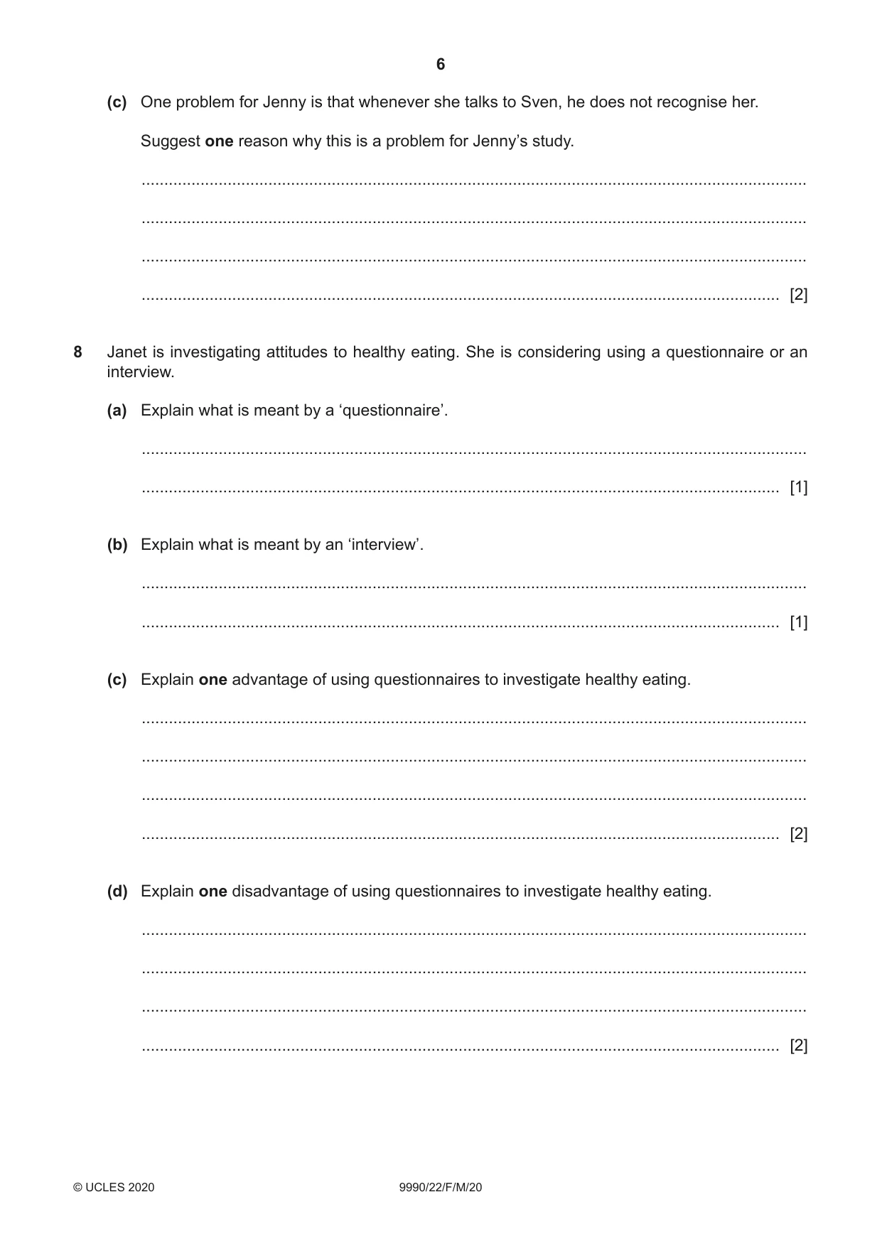 Cambridge A Level Psychology (from 2018) 9990 2020 Feb/March Paper 2 · Variant 2 question paper, page 6 of 12