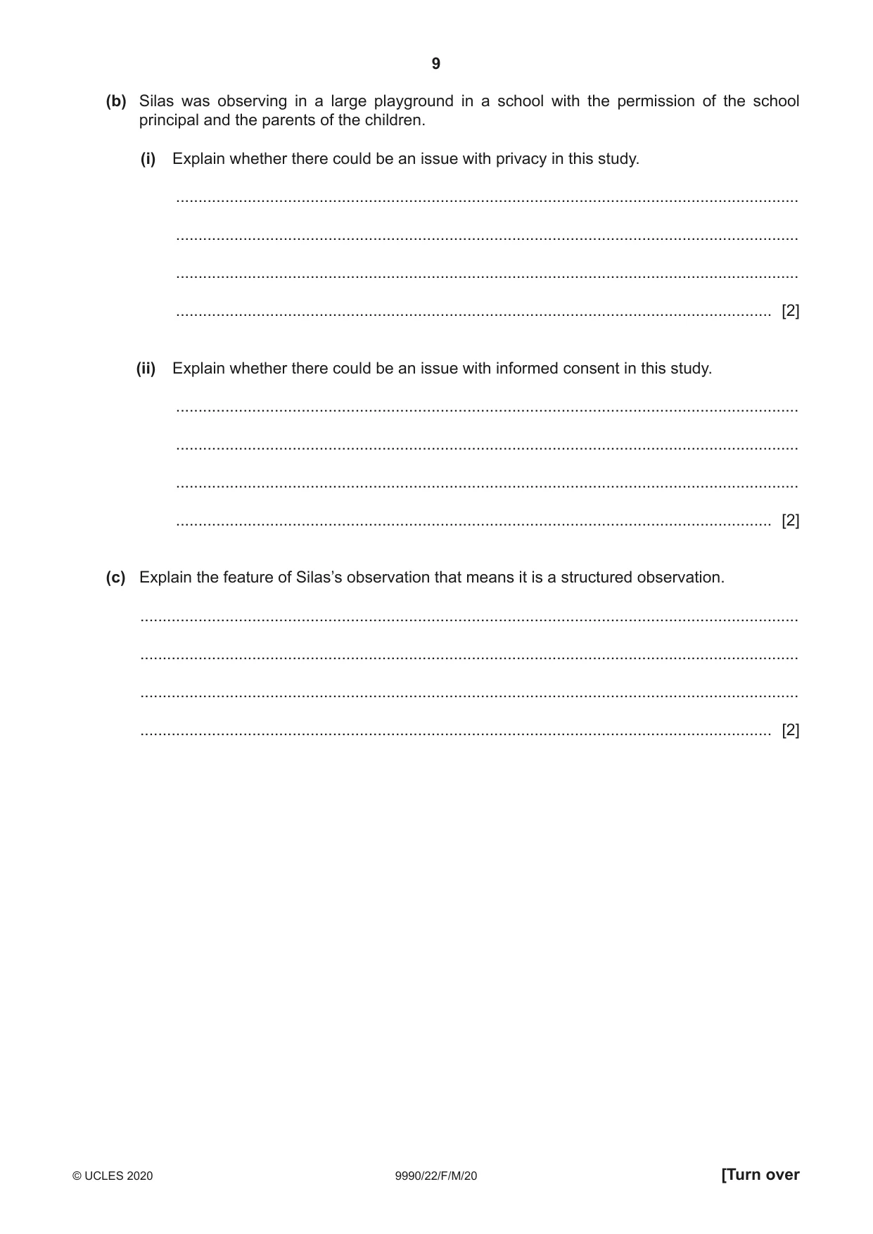 Cambridge A Level Psychology (from 2018) 9990 2020 Feb/March Paper 2 · Variant 2 question paper, page 9 of 12