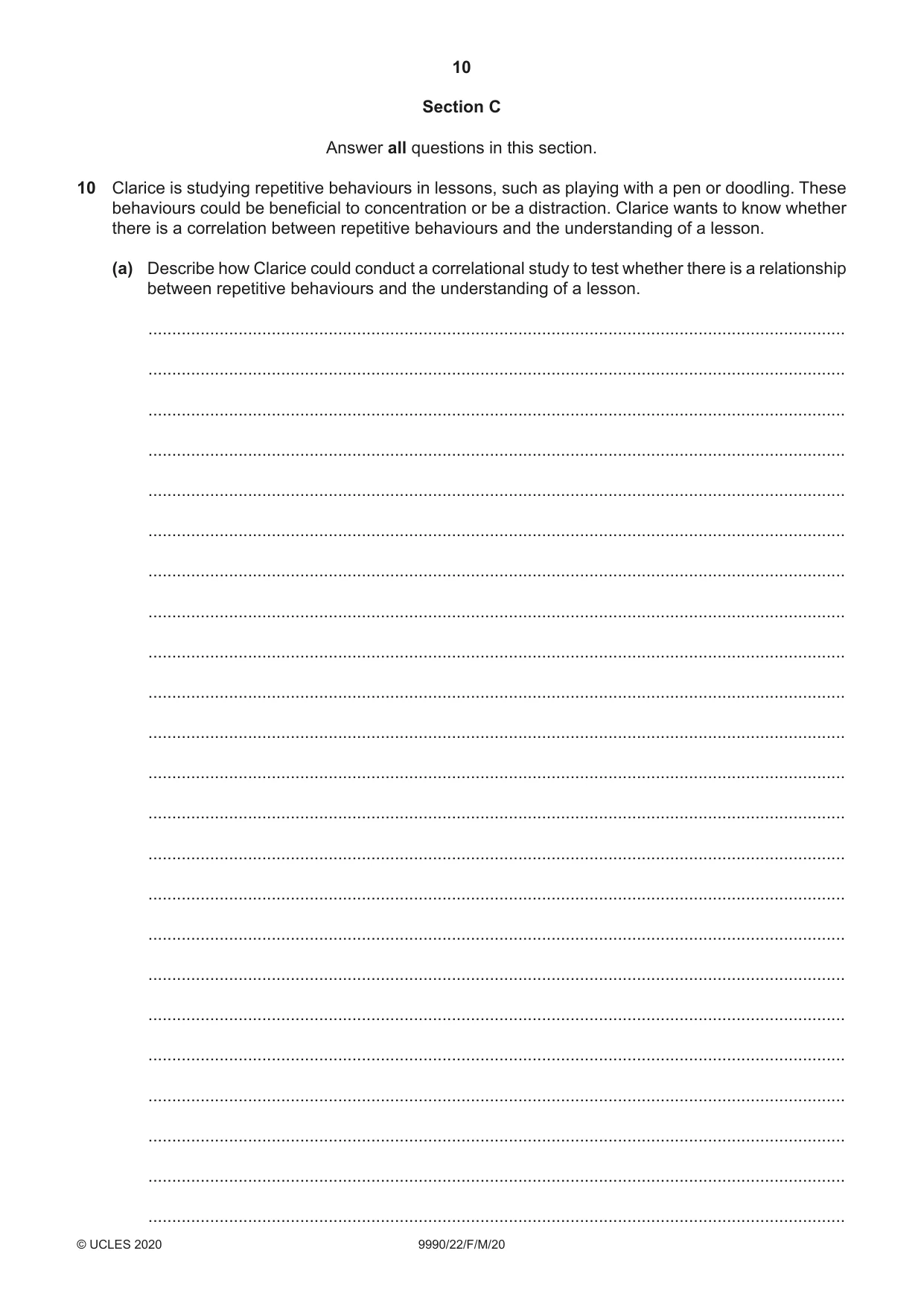 Cambridge A Level Psychology (from 2018) 9990 2020 Feb/March Paper 2 · Variant 2 question paper, page 10 of 12