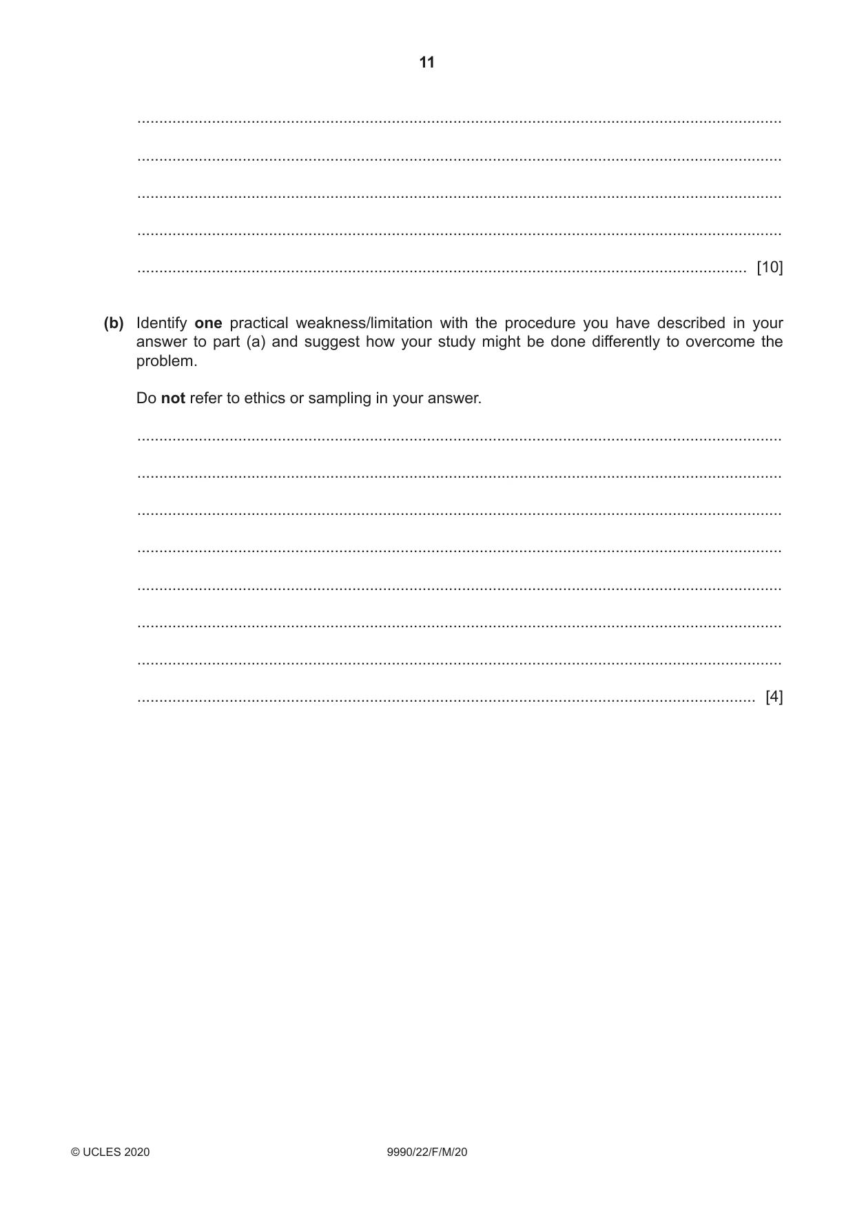 Cambridge A Level Psychology (from 2018) 9990 2020 Feb/March Paper 2 · Variant 2 question paper, page 11 of 12