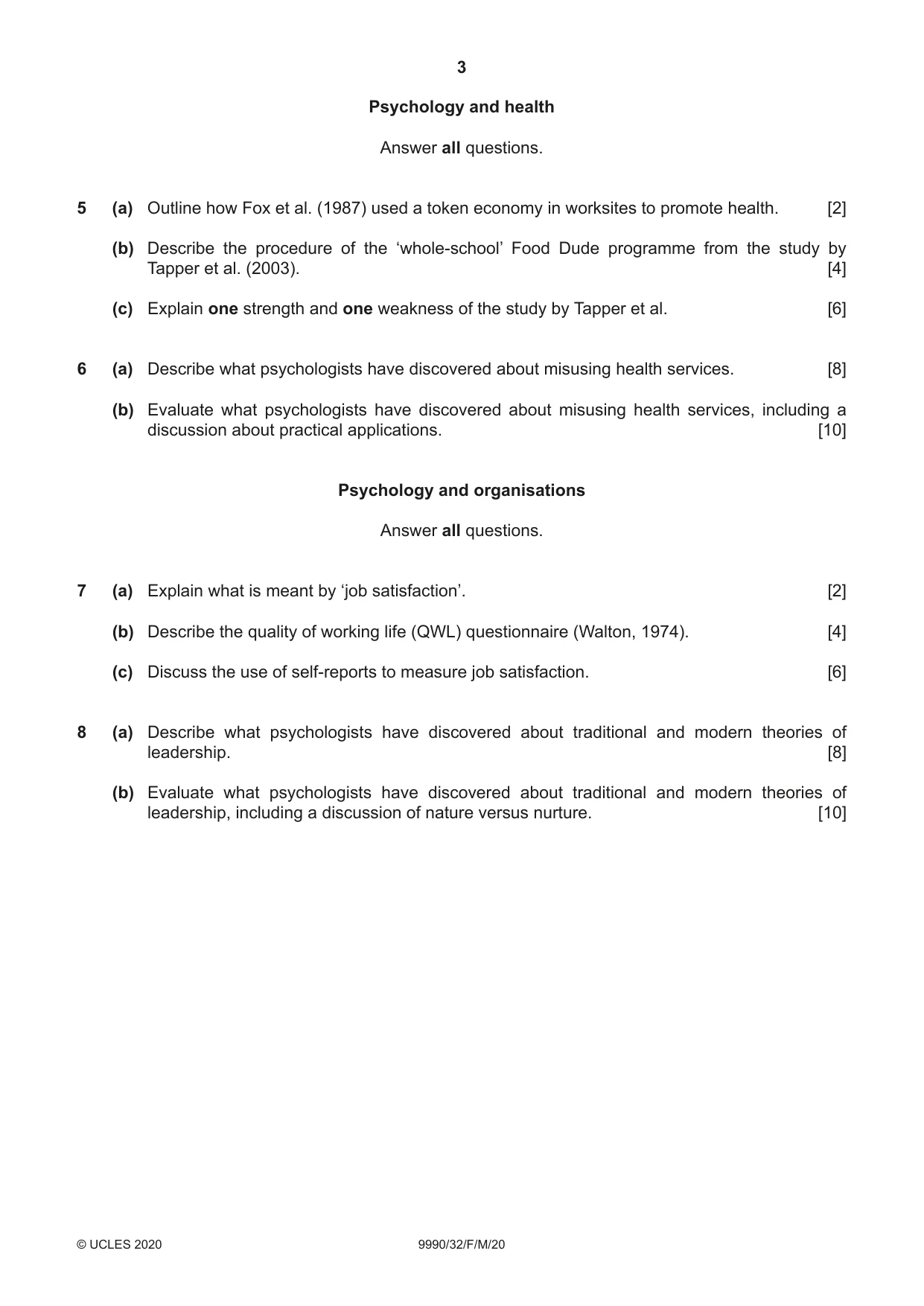 Cambridge A Level Psychology (from 2018) 9990 2020 Feb/March Paper 3 · Variant 2 question paper, page 3 of 4