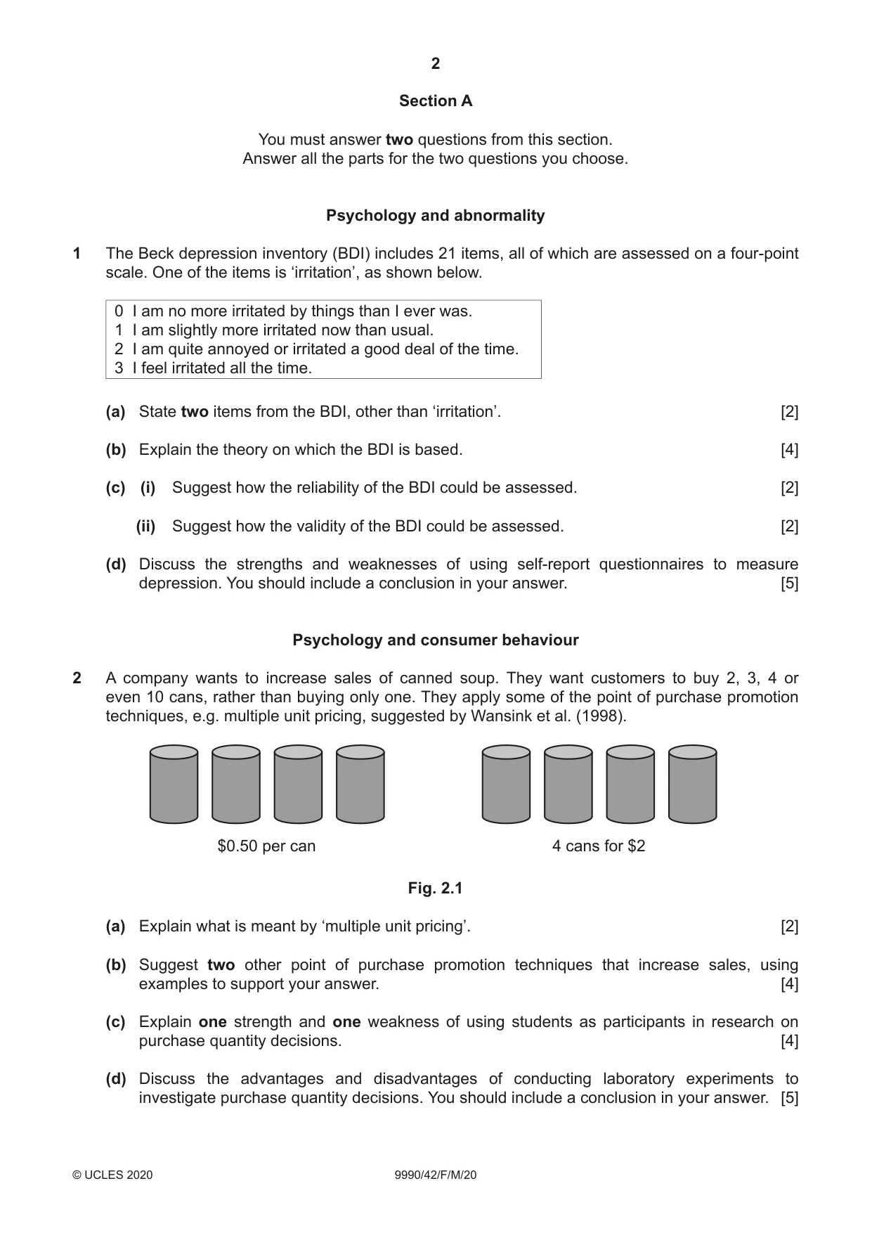 Cambridge A Level Psychology (from 2018) 9990 2020 Feb/March Paper 4 · Variant 2 question paper, page 2 of 8