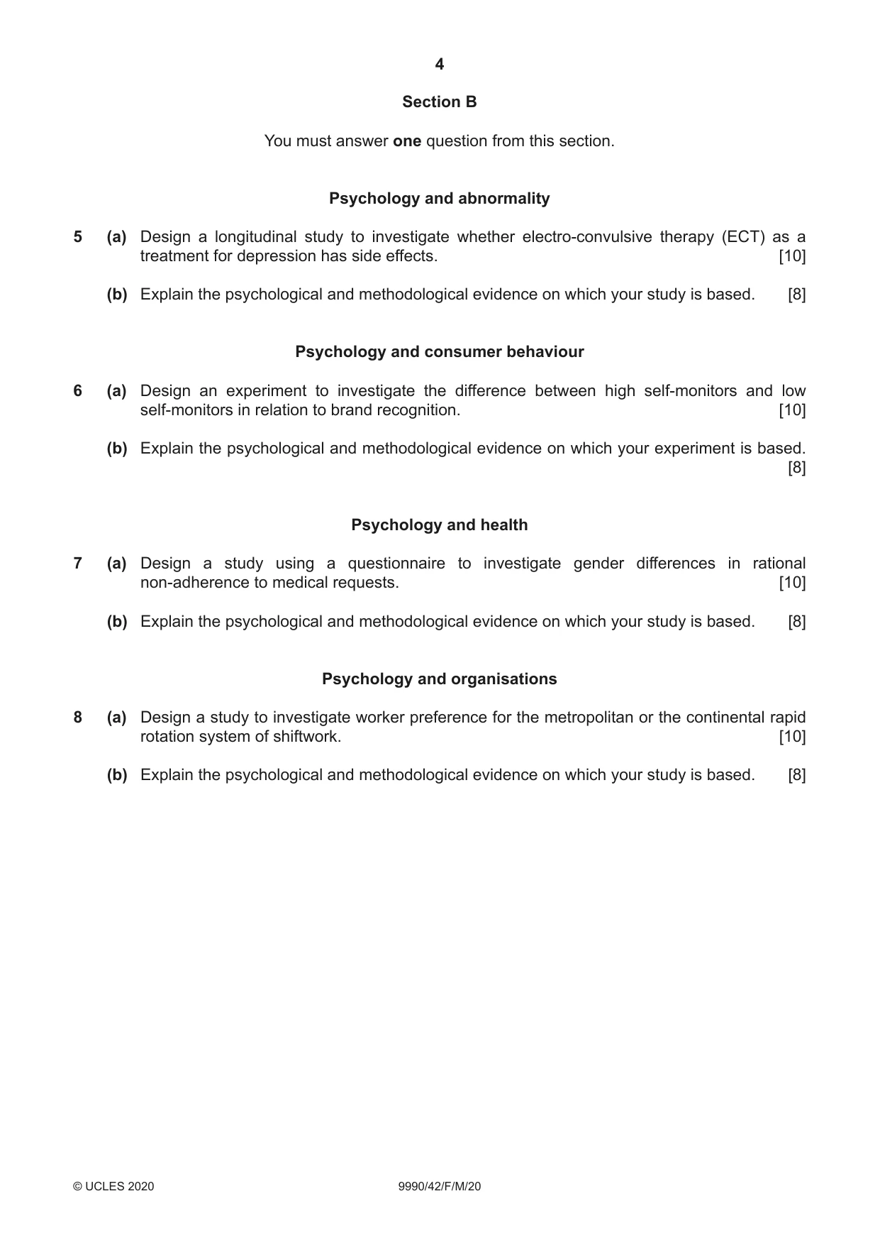 Cambridge A Level Psychology (from 2018) 9990 2020 Feb/March Paper 4 · Variant 2 question paper, page 4 of 8
