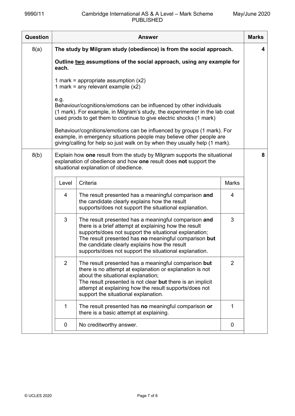 Mark scheme, page 7 of 8
