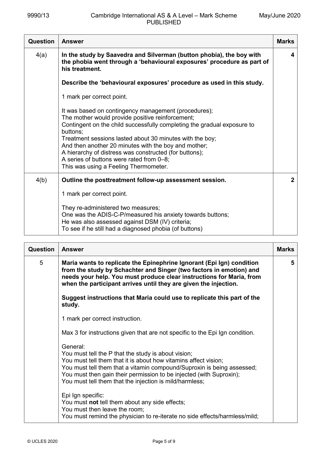 Mark scheme, page 5 of 9