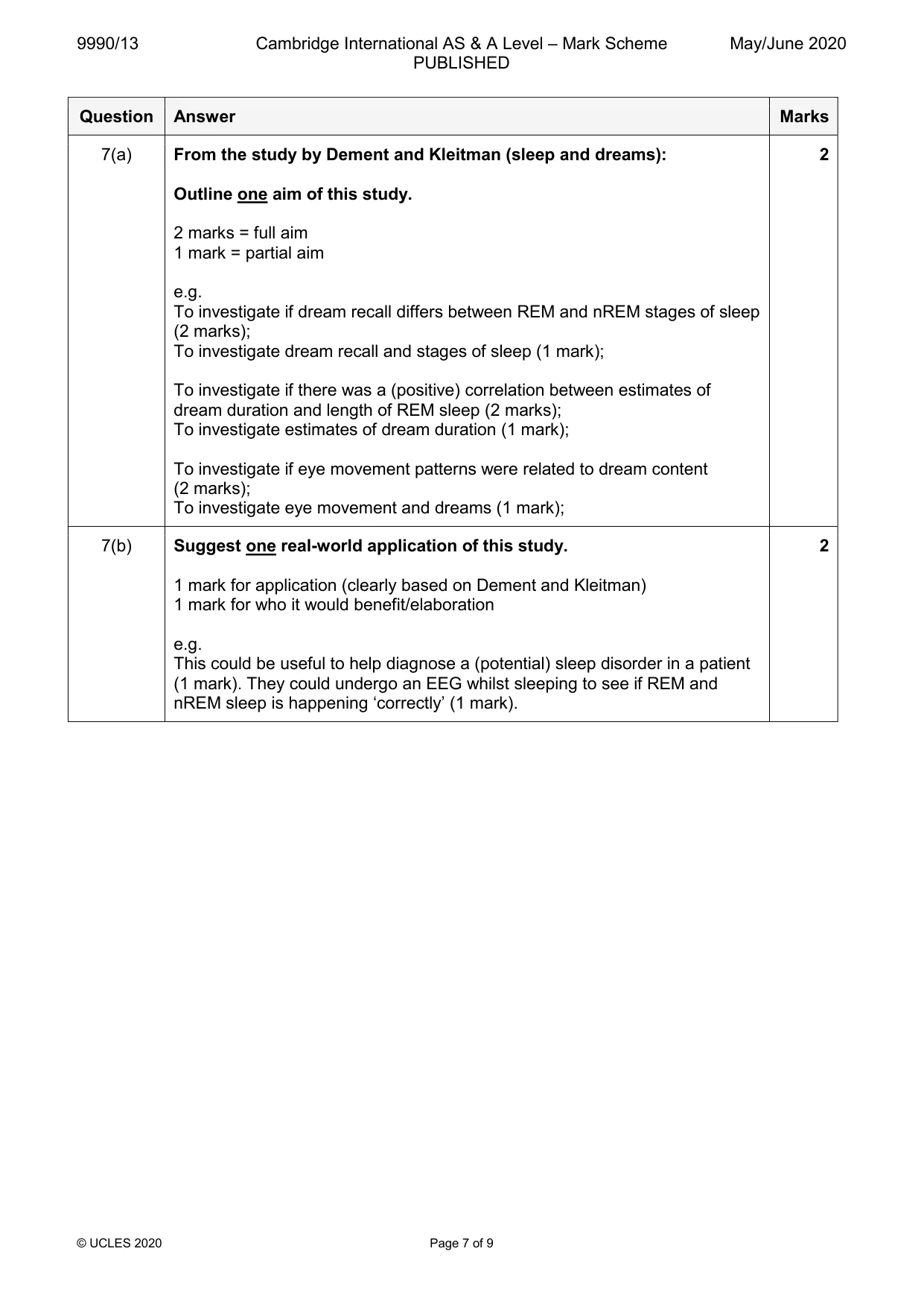 Mark scheme, page 7 of 9