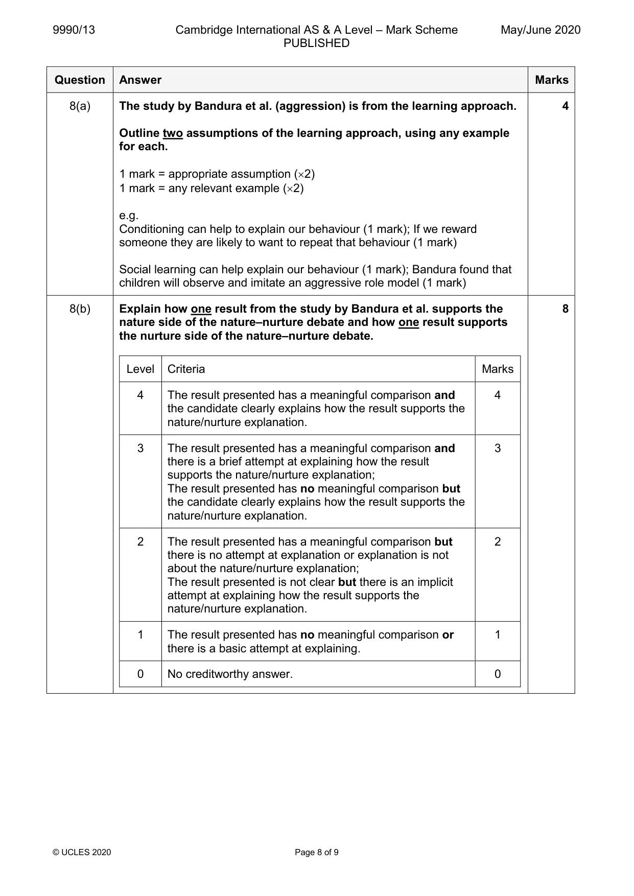 Mark scheme, page 8 of 9