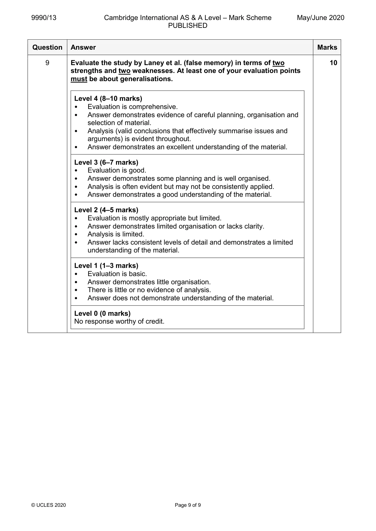 Mark scheme, page 9 of 9