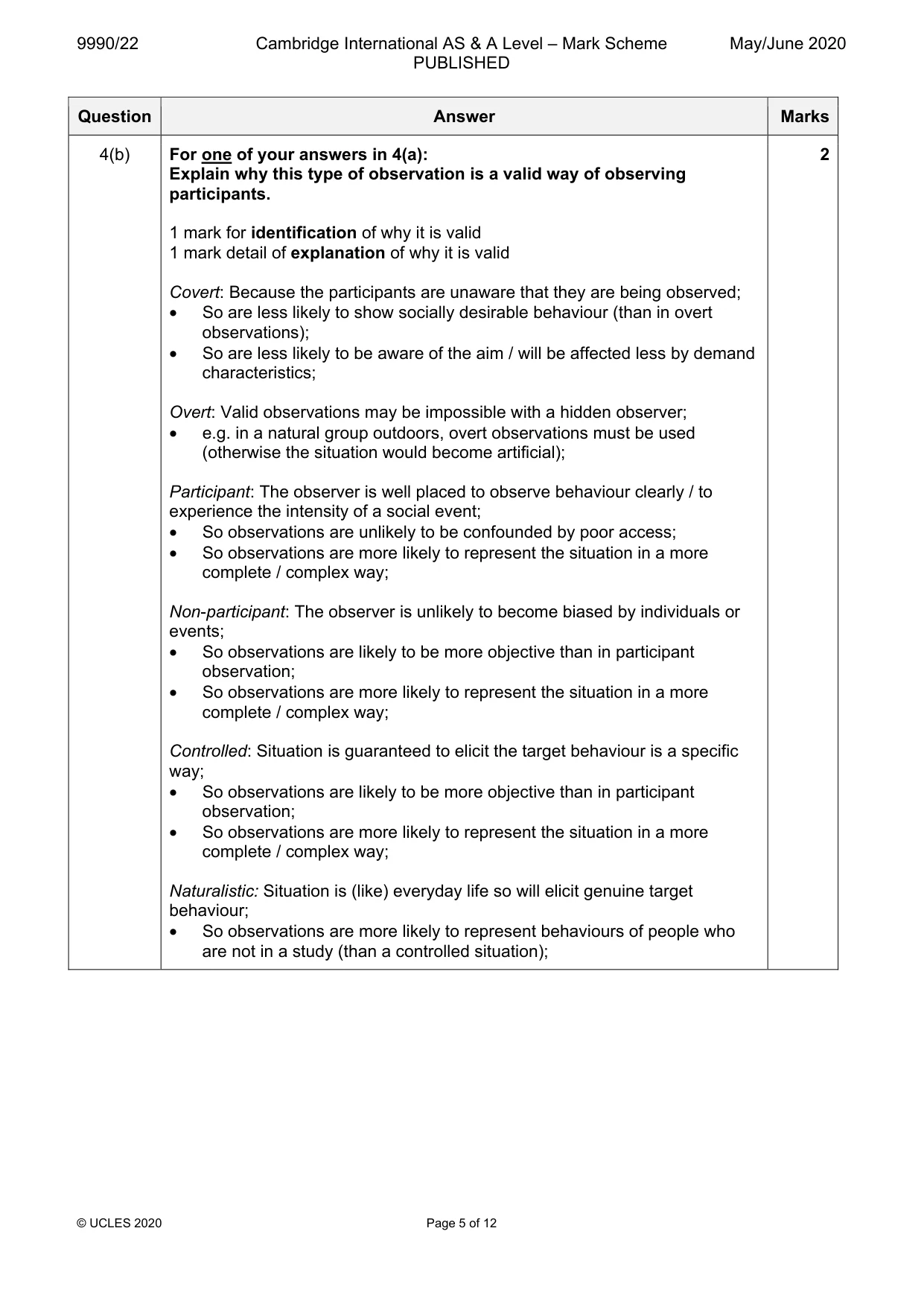 Mark scheme, page 5 of 10