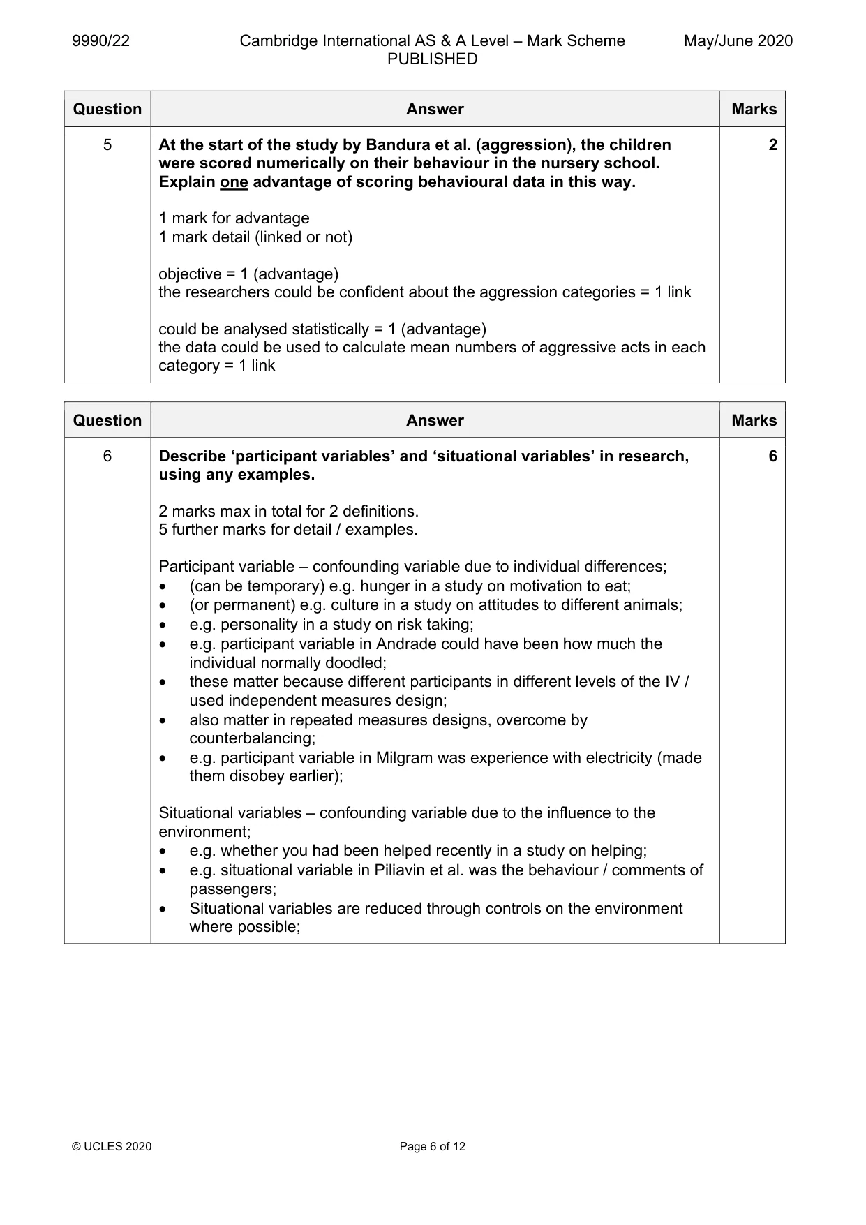 Mark scheme, page 6 of 10