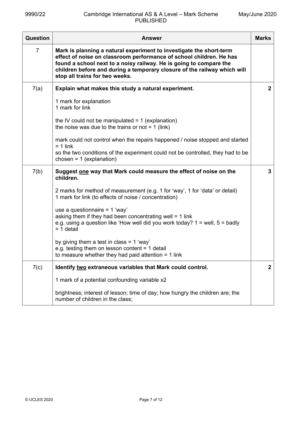Mark scheme, page 7 of 10