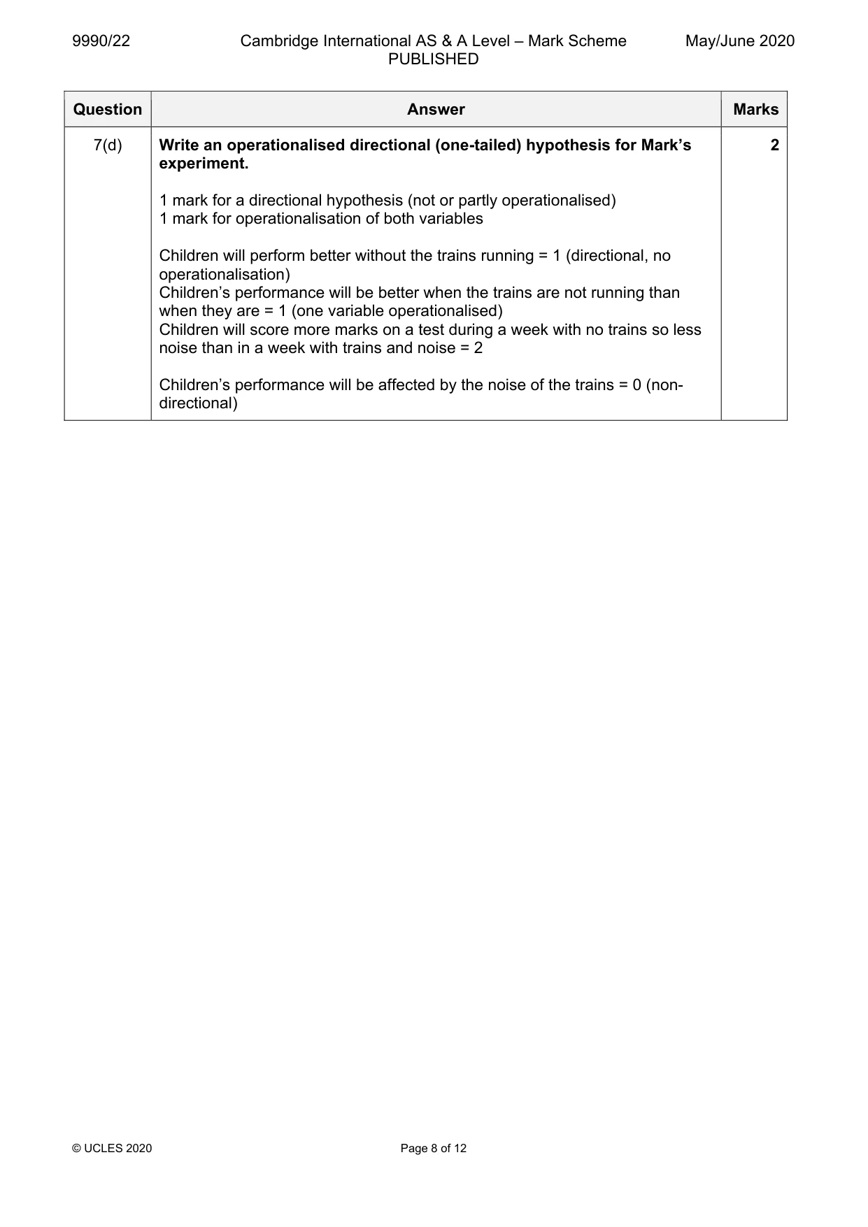 Mark scheme, page 8 of 10