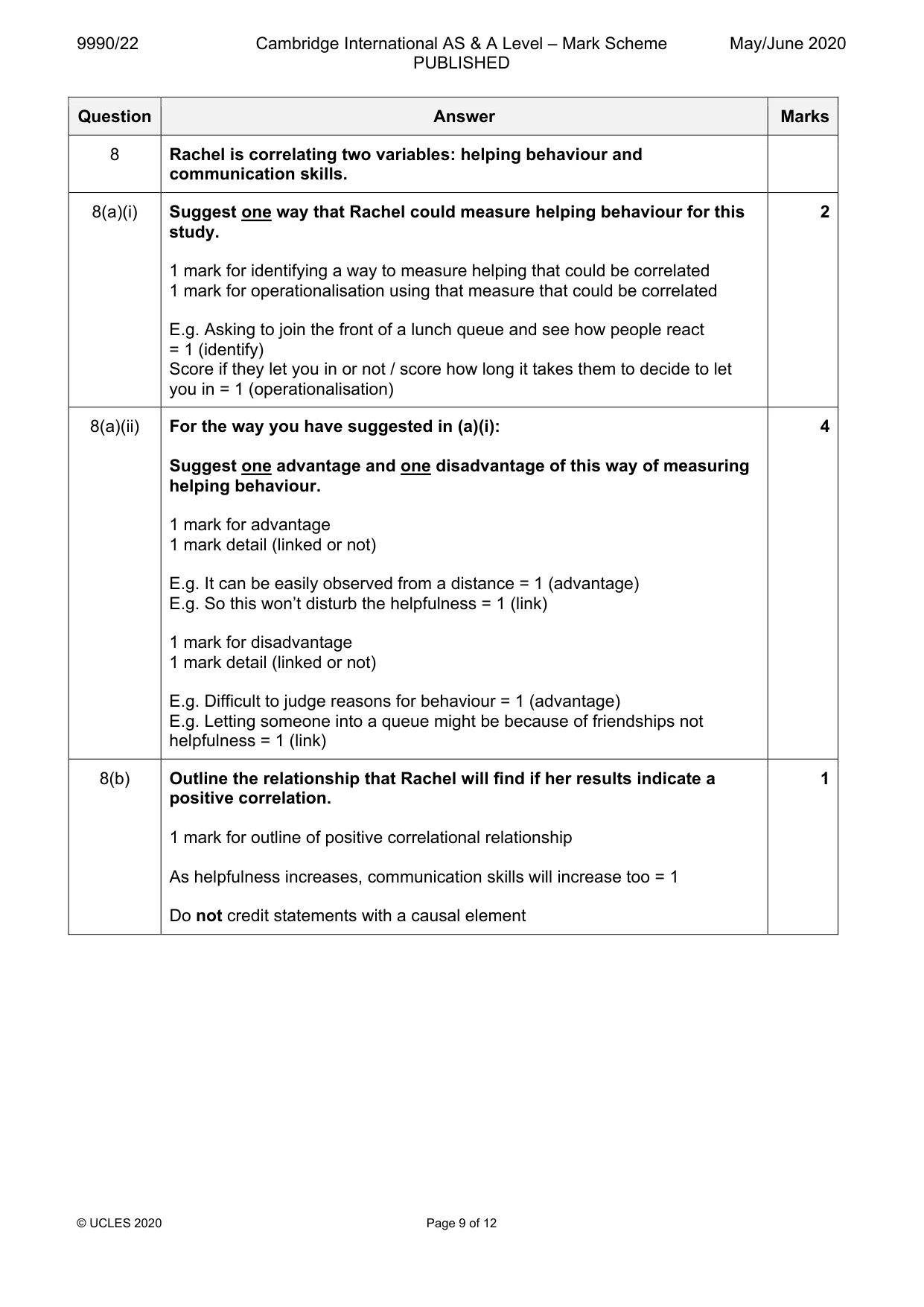 Mark scheme, page 9 of 10