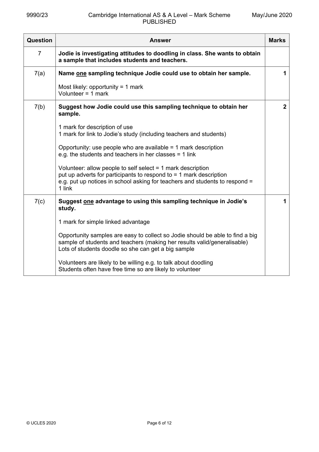 Mark scheme, page 6 of 12