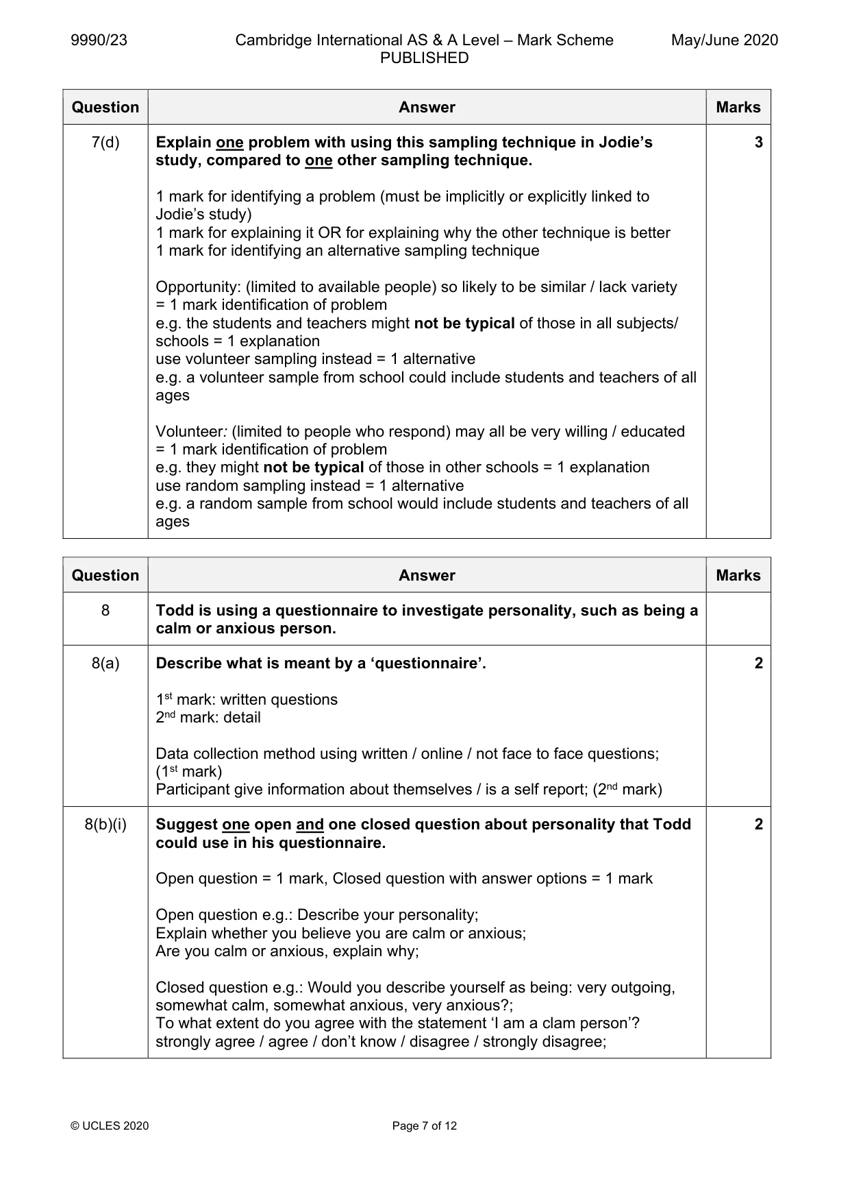 Mark scheme, page 7 of 12