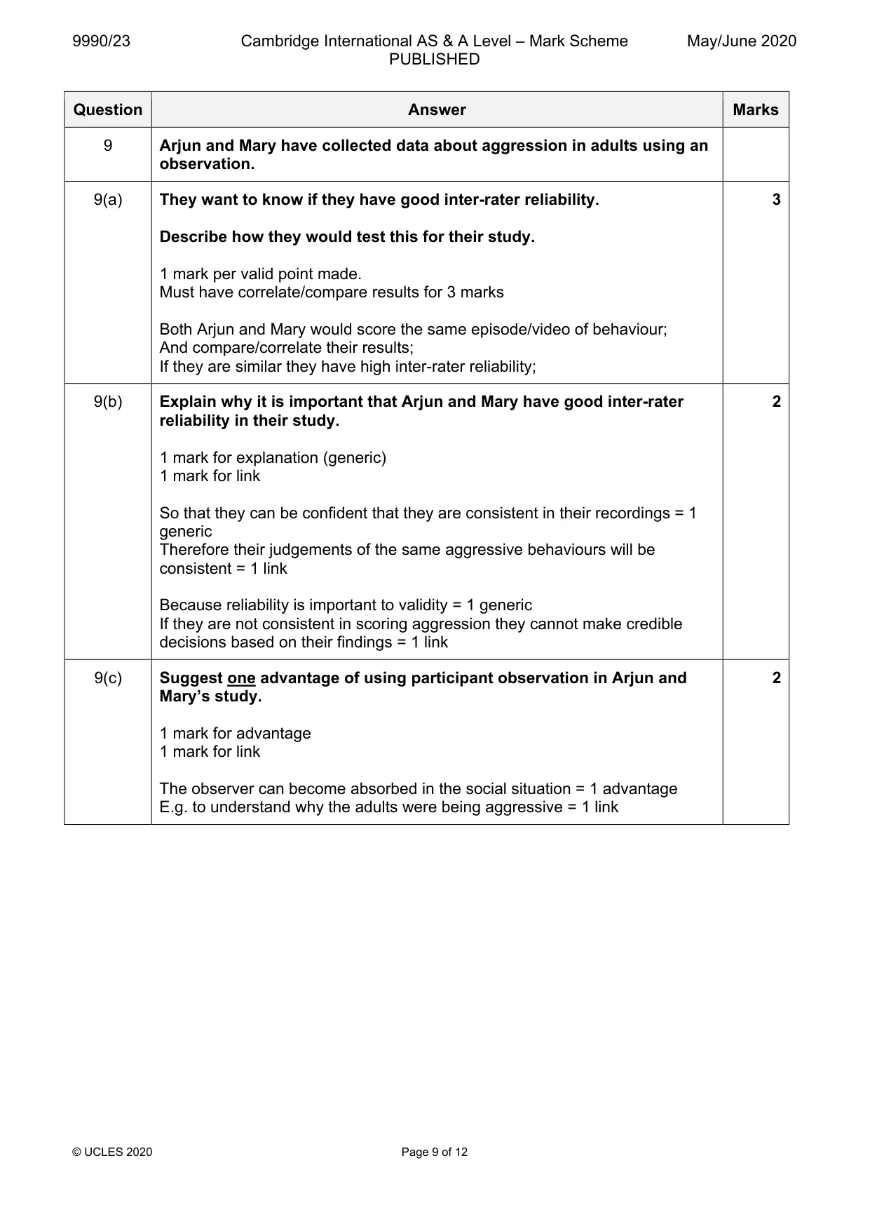 Mark scheme, page 9 of 12