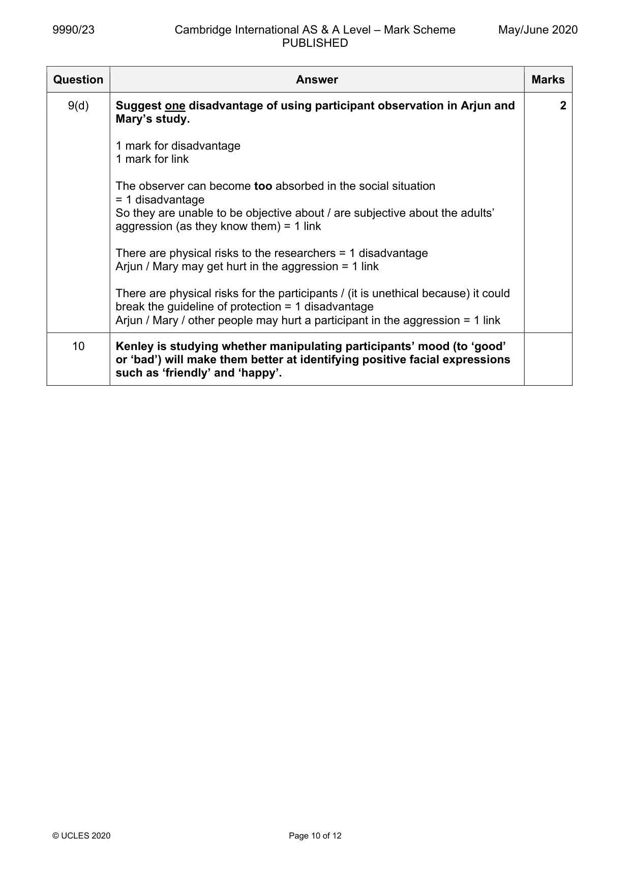Mark scheme, page 10 of 12