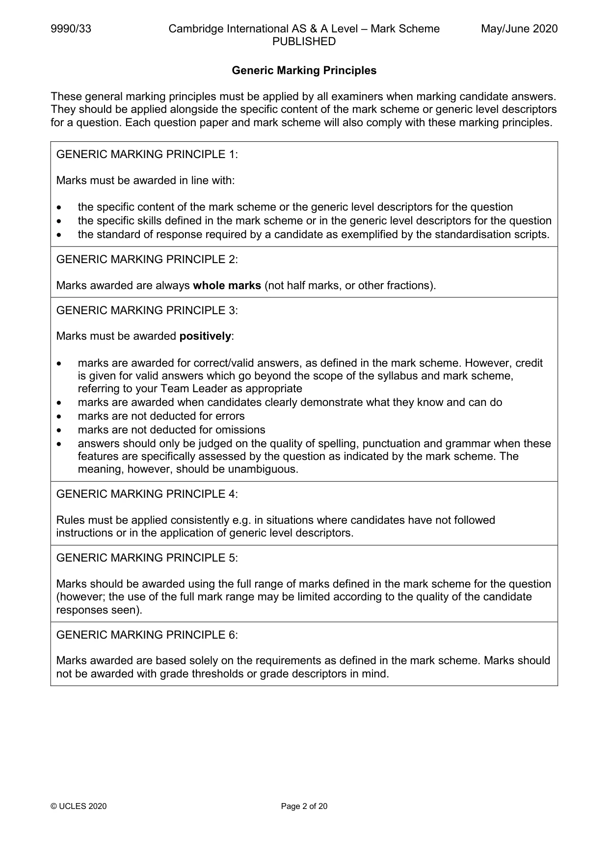 Mark scheme, page 2 of 20