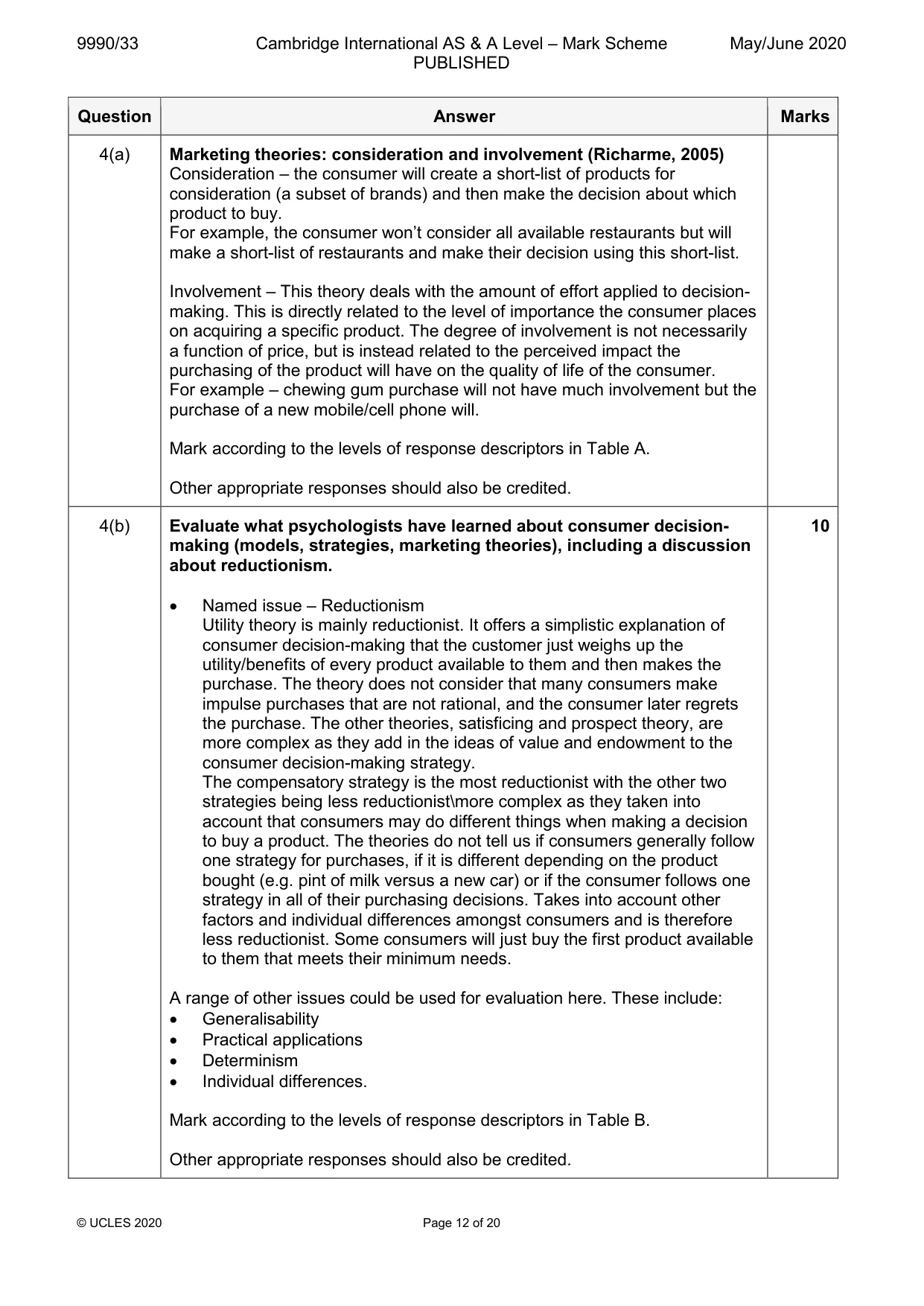 Mark scheme, page 12 of 20