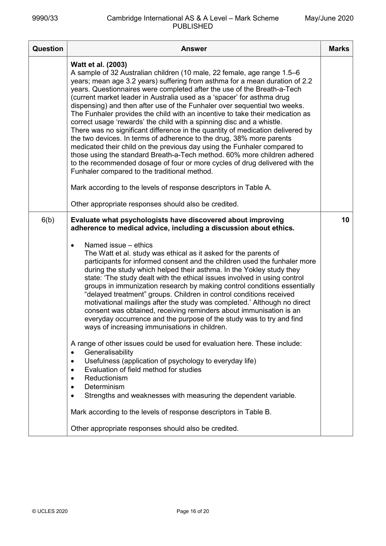 Mark scheme, page 16 of 20