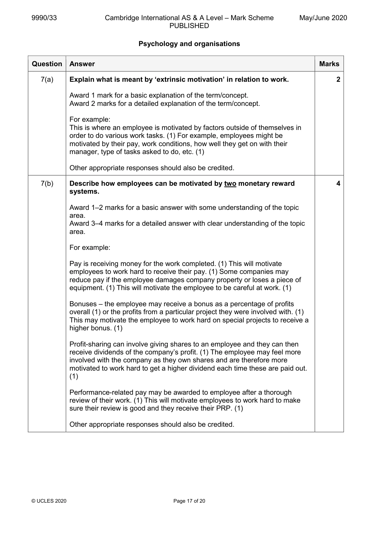 Mark scheme, page 17 of 20