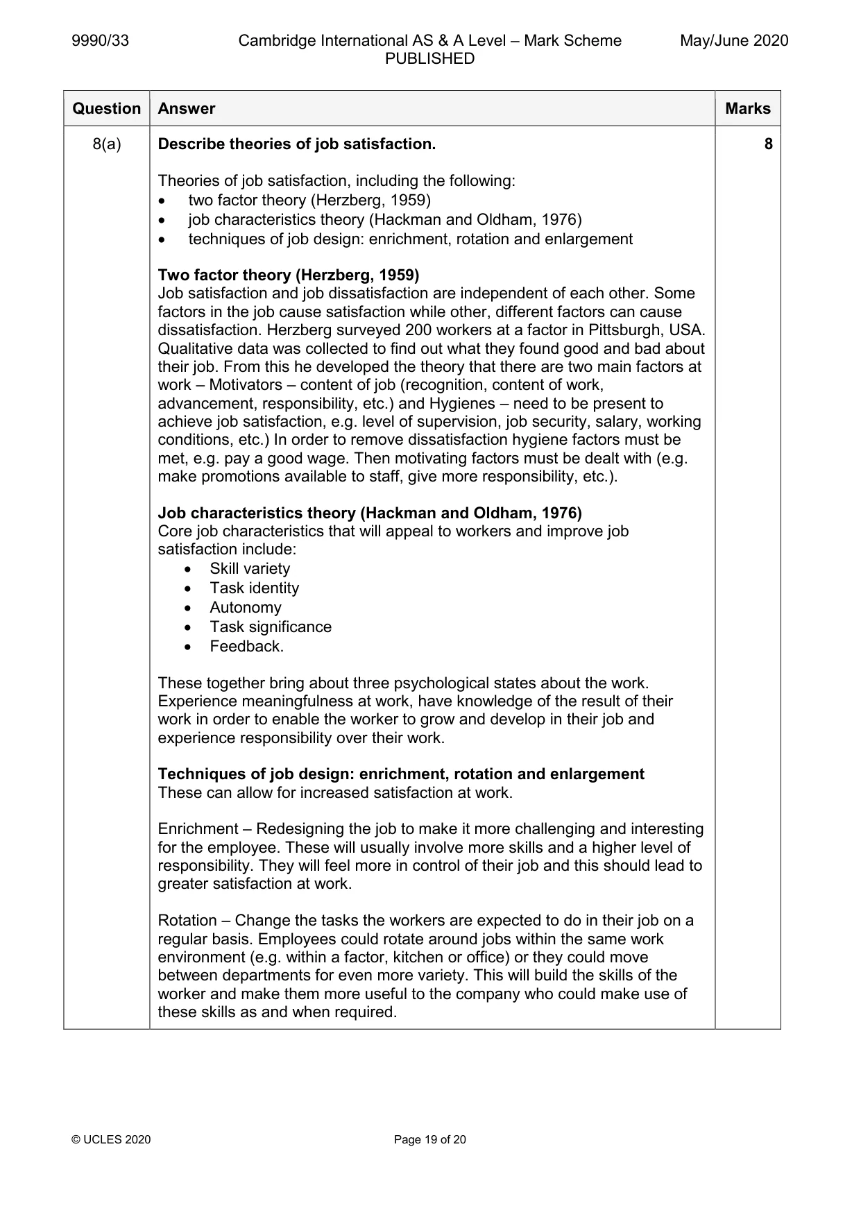Mark scheme, page 19 of 20