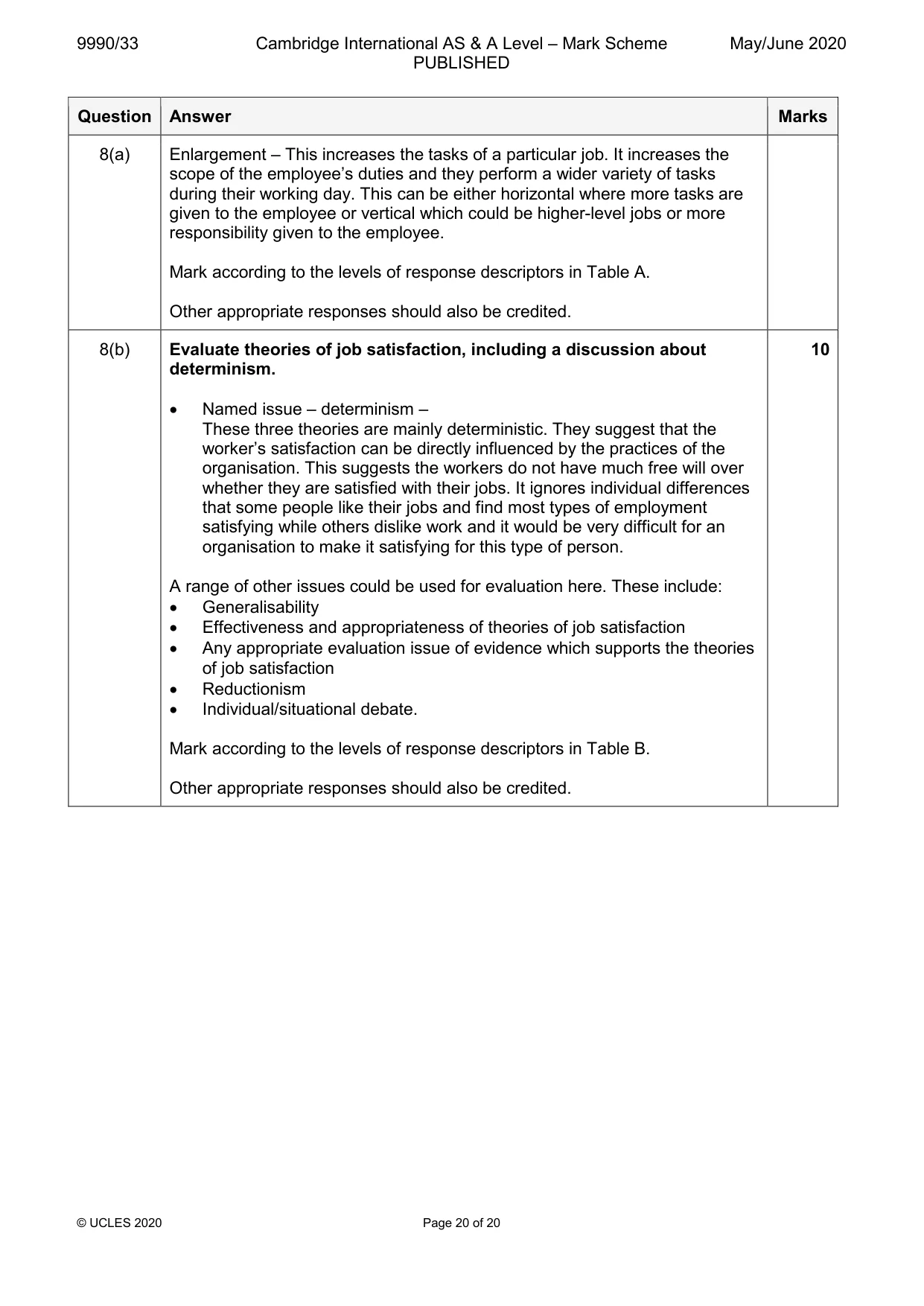 Mark scheme, page 20 of 20
