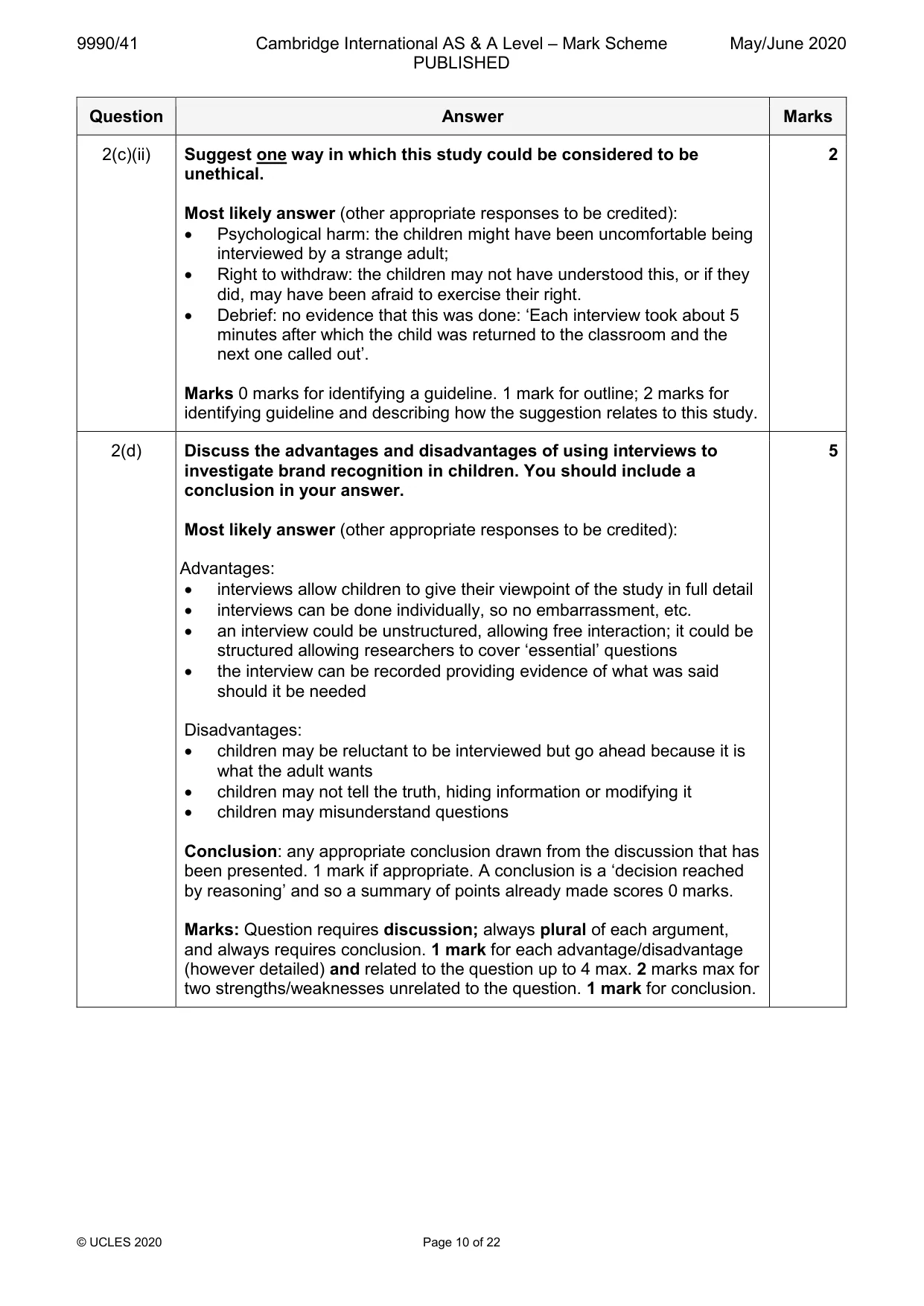 Mark scheme, page 10 of 22
