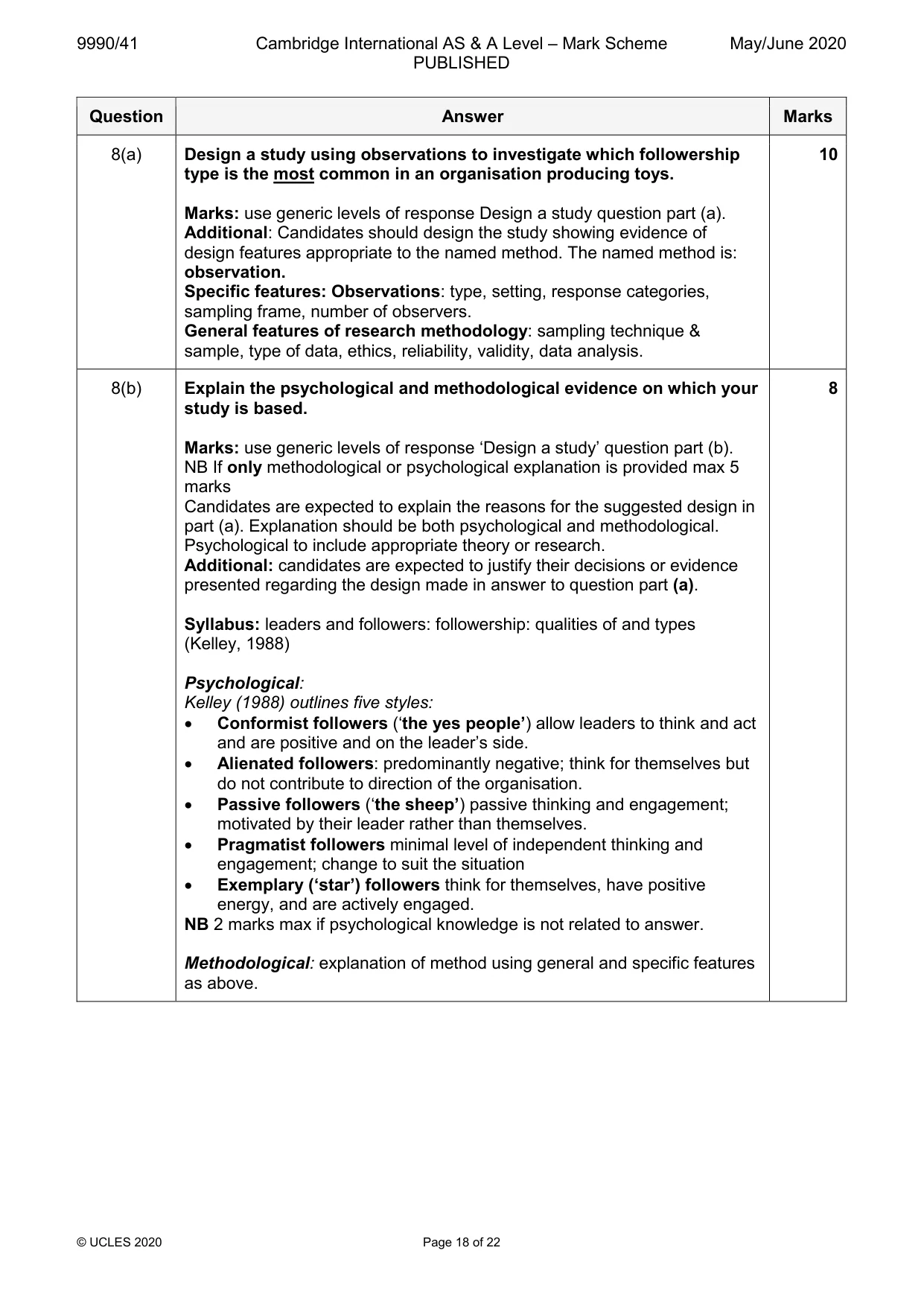 Mark scheme, page 18 of 22