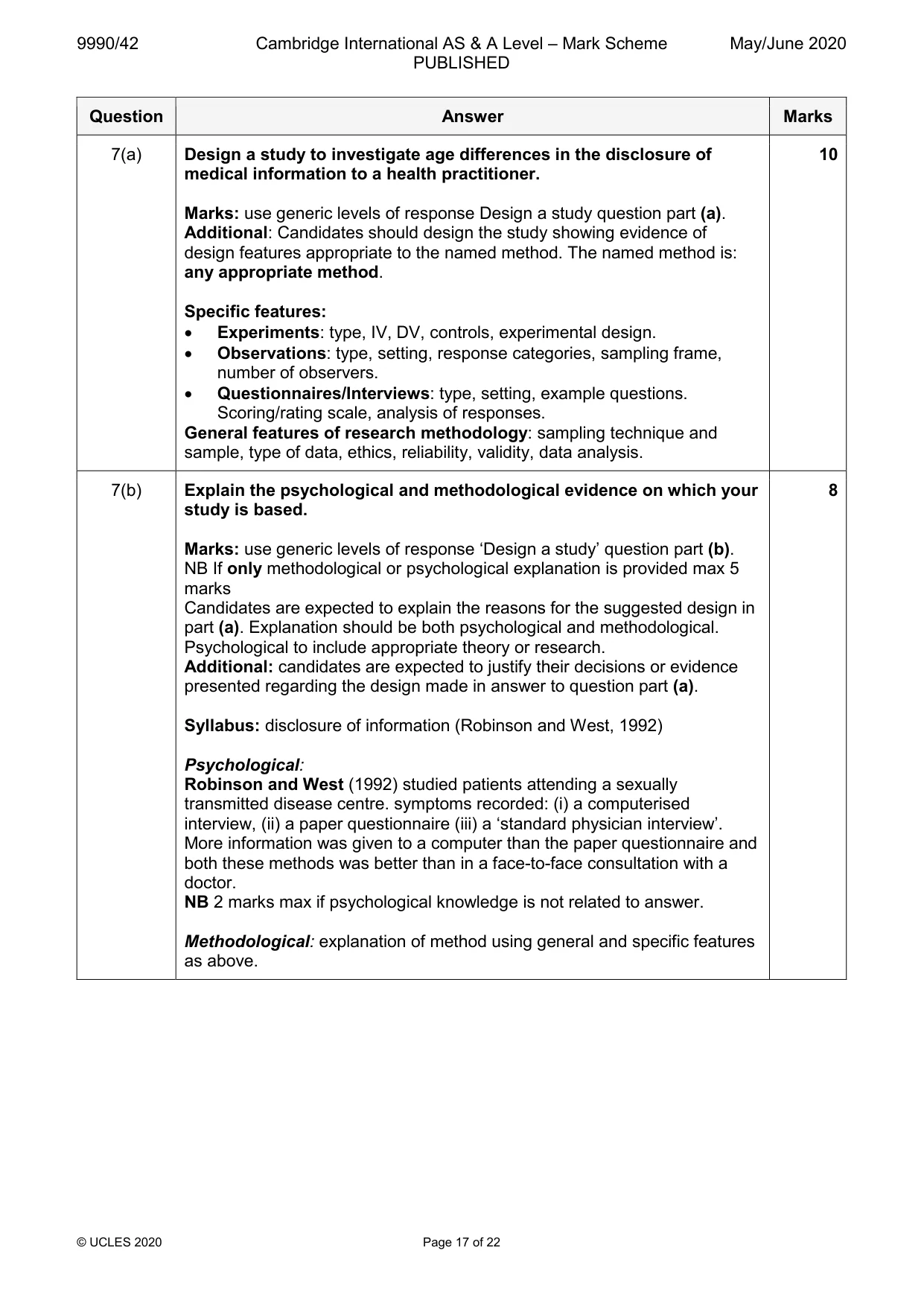 Mark scheme, page 17 of 22