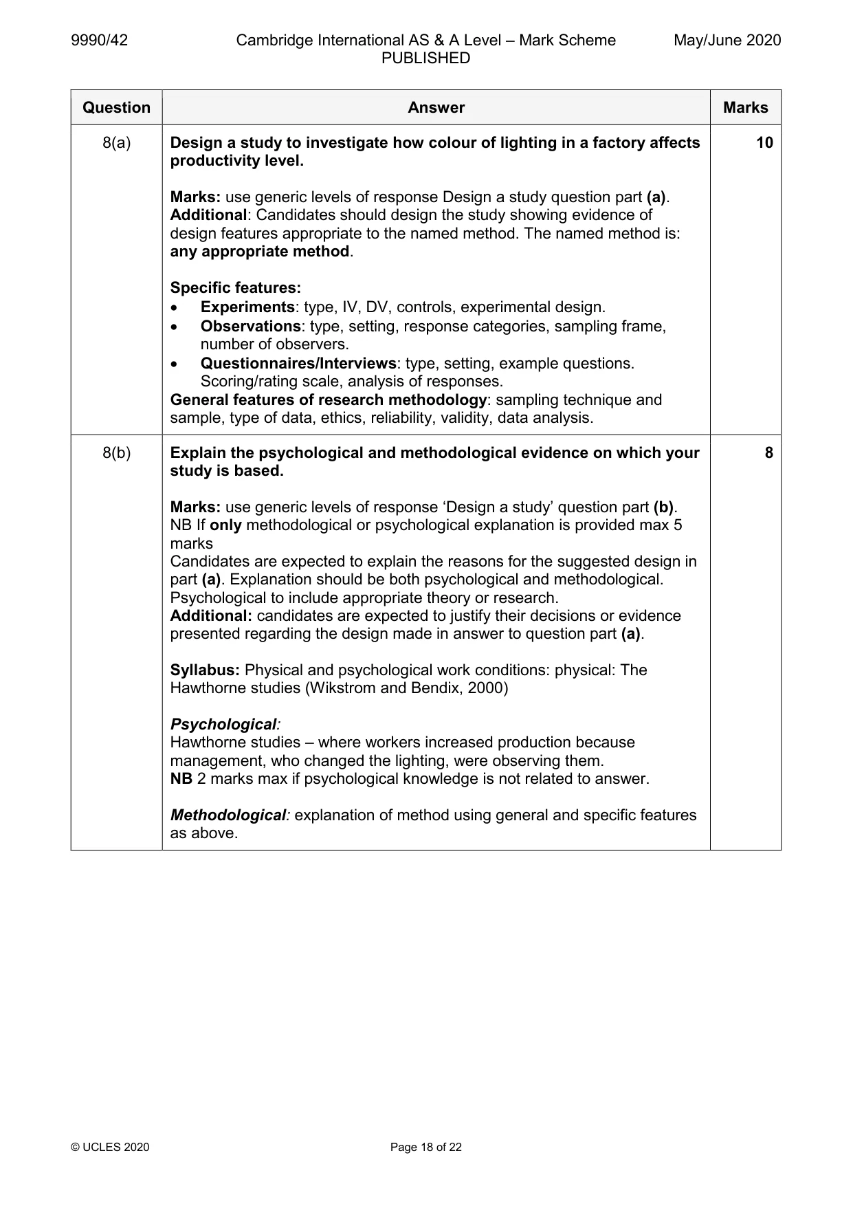 Mark scheme, page 18 of 22
