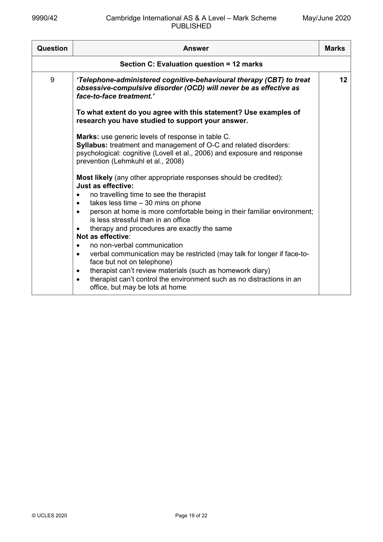 Mark scheme, page 19 of 22