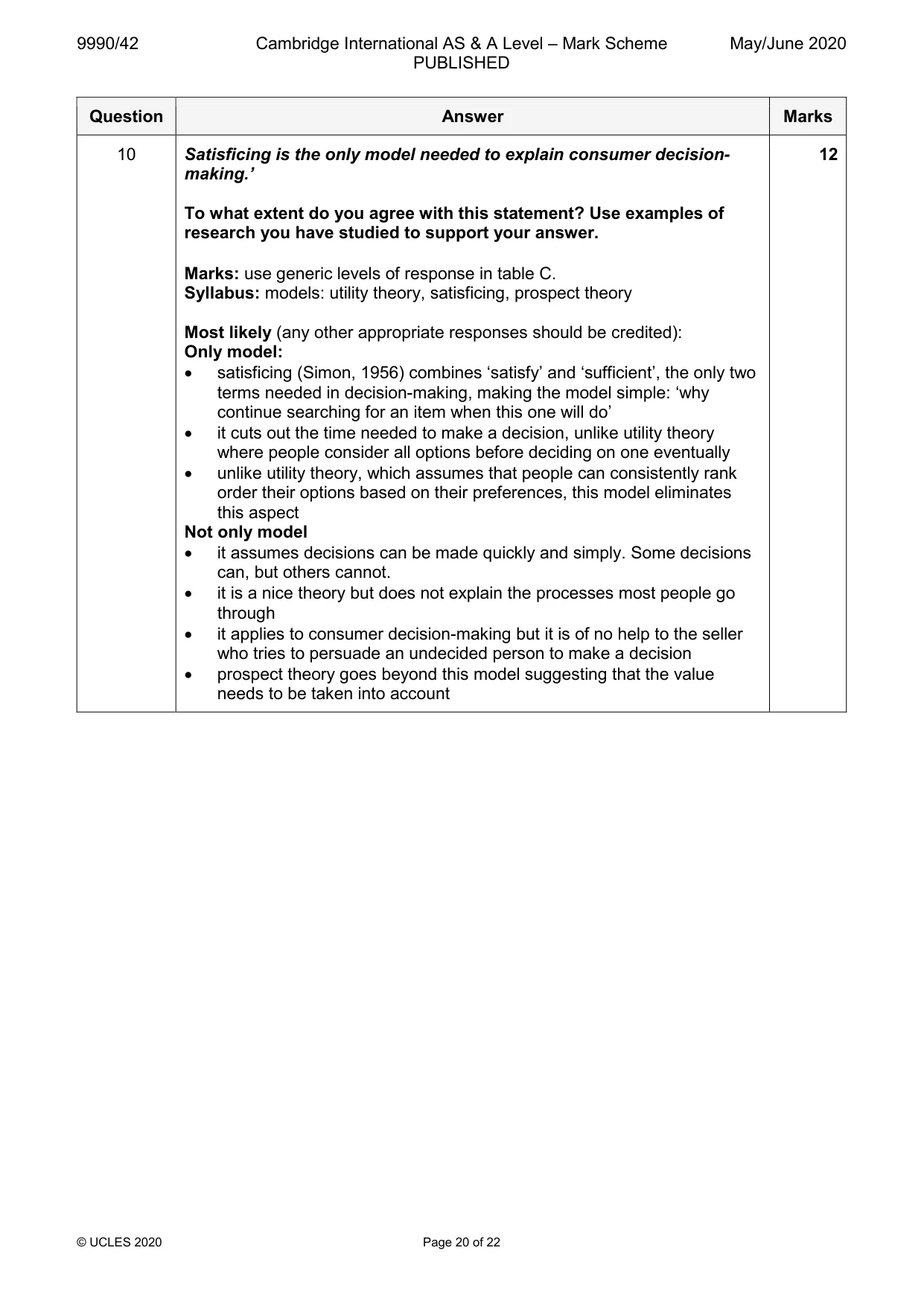 Mark scheme, page 20 of 22