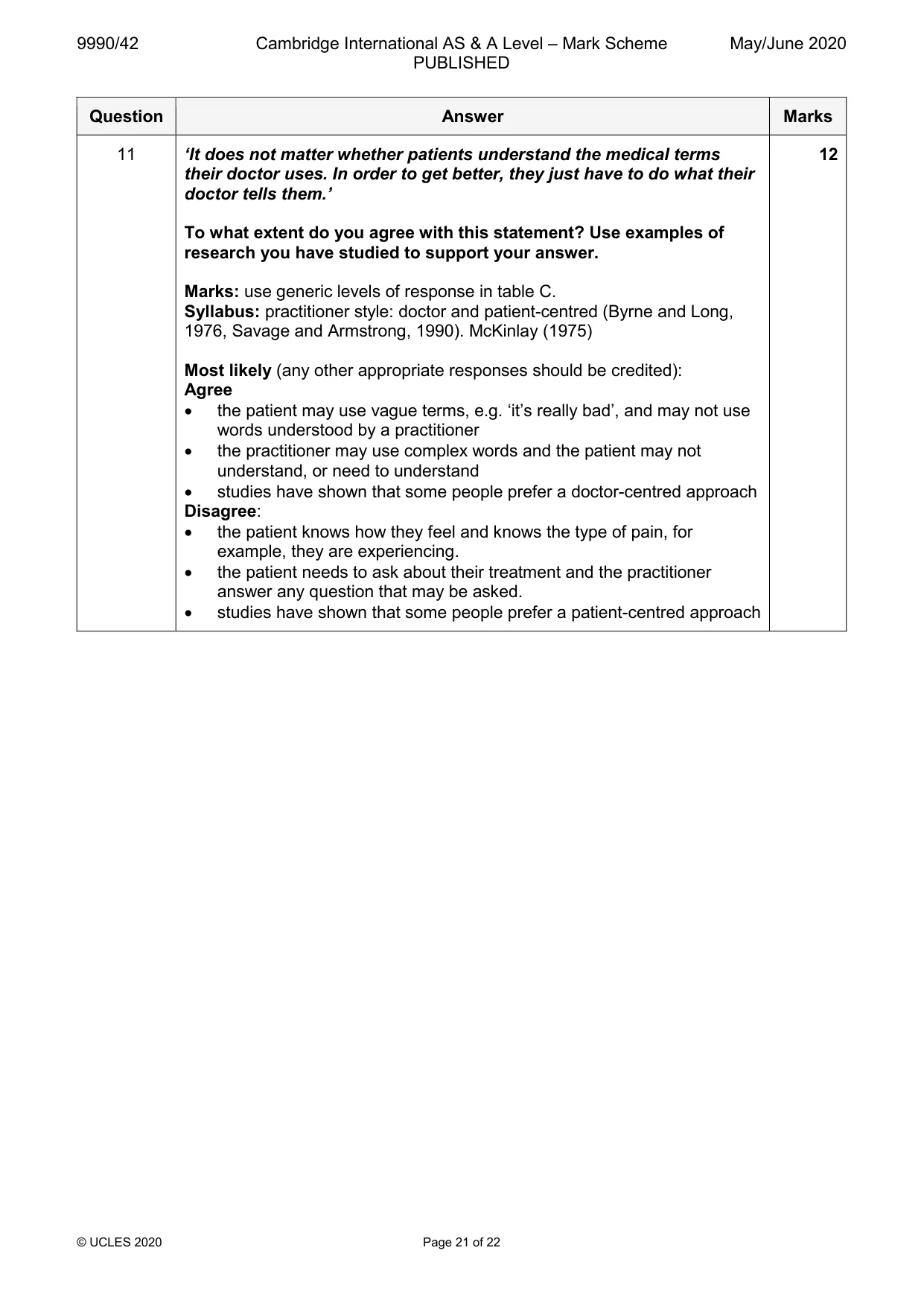 Mark scheme, page 21 of 22