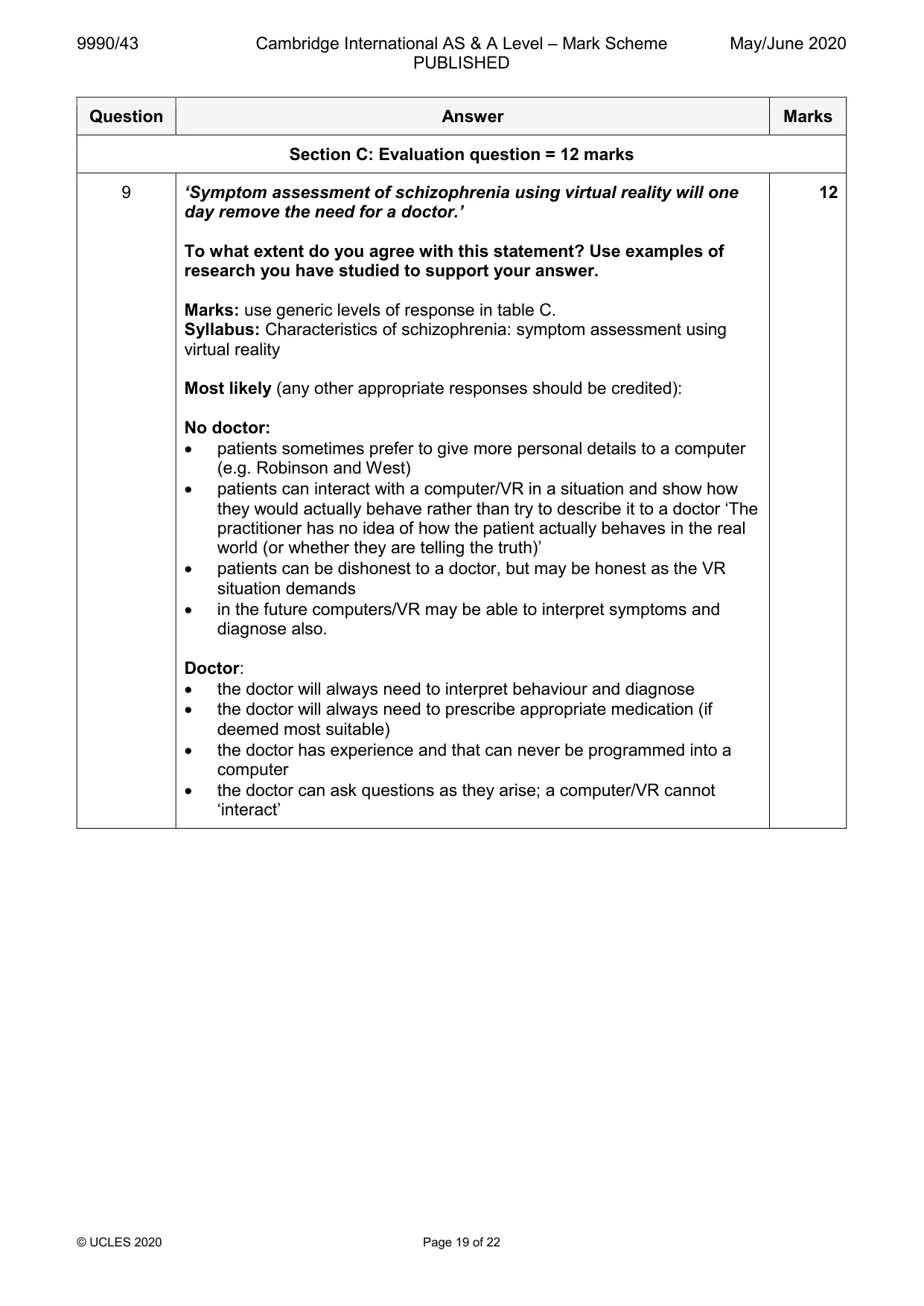 Mark scheme, page 19 of 22