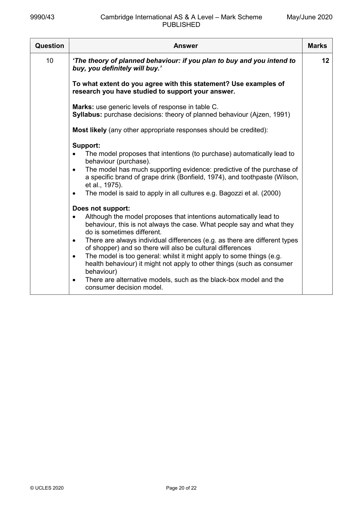Mark scheme, page 20 of 22