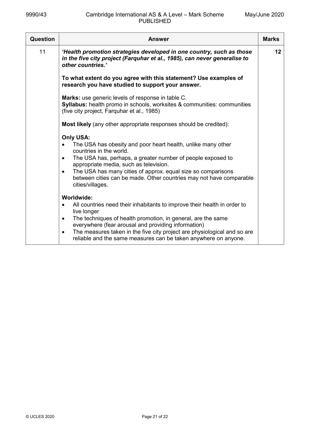 Mark scheme, page 21 of 22