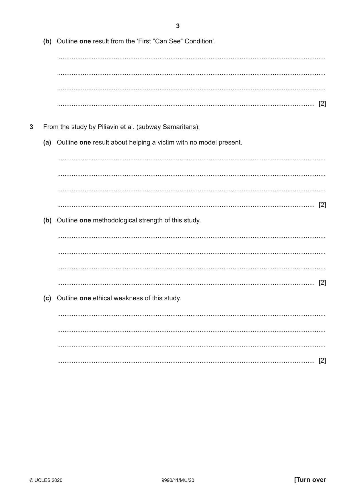 Cambridge A Level Psychology (from 2018) 9990 2020 May/June Paper 1 · Variant 1 question paper, page 3 of 12