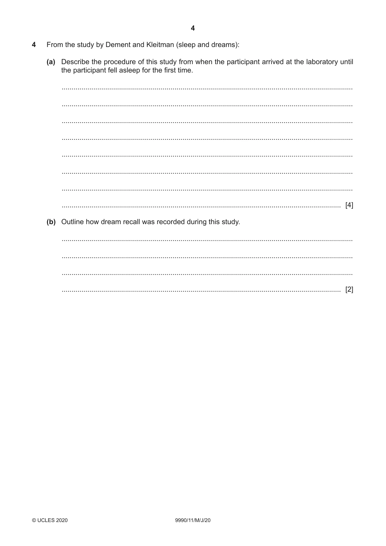 Cambridge A Level Psychology (from 2018) 9990 2020 May/June Paper 1 · Variant 1 question paper, page 4 of 12