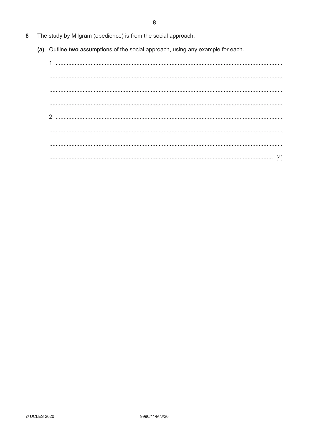 Cambridge A Level Psychology (from 2018) 9990 2020 May/June Paper 1 · Variant 1 question paper, page 8 of 12
