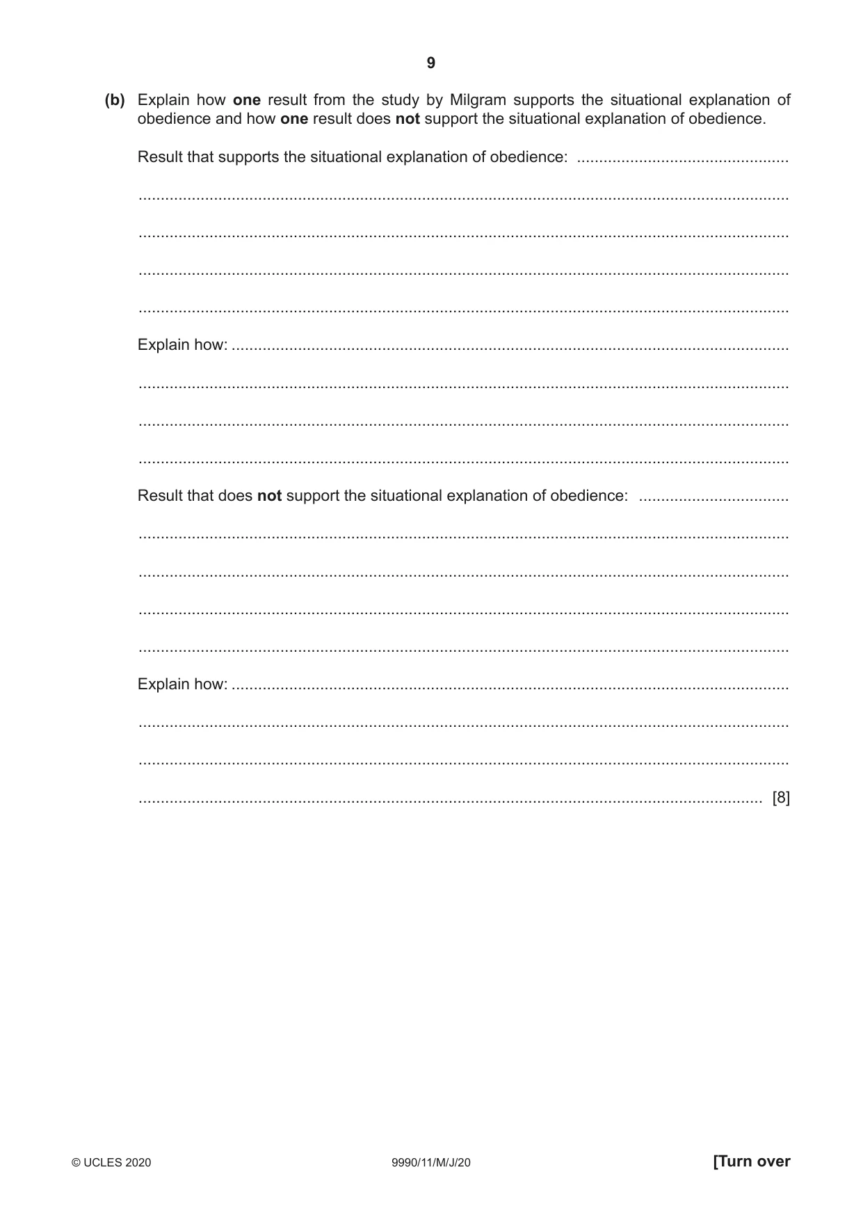 Cambridge A Level Psychology (from 2018) 9990 2020 May/June Paper 1 · Variant 1 question paper, page 9 of 12