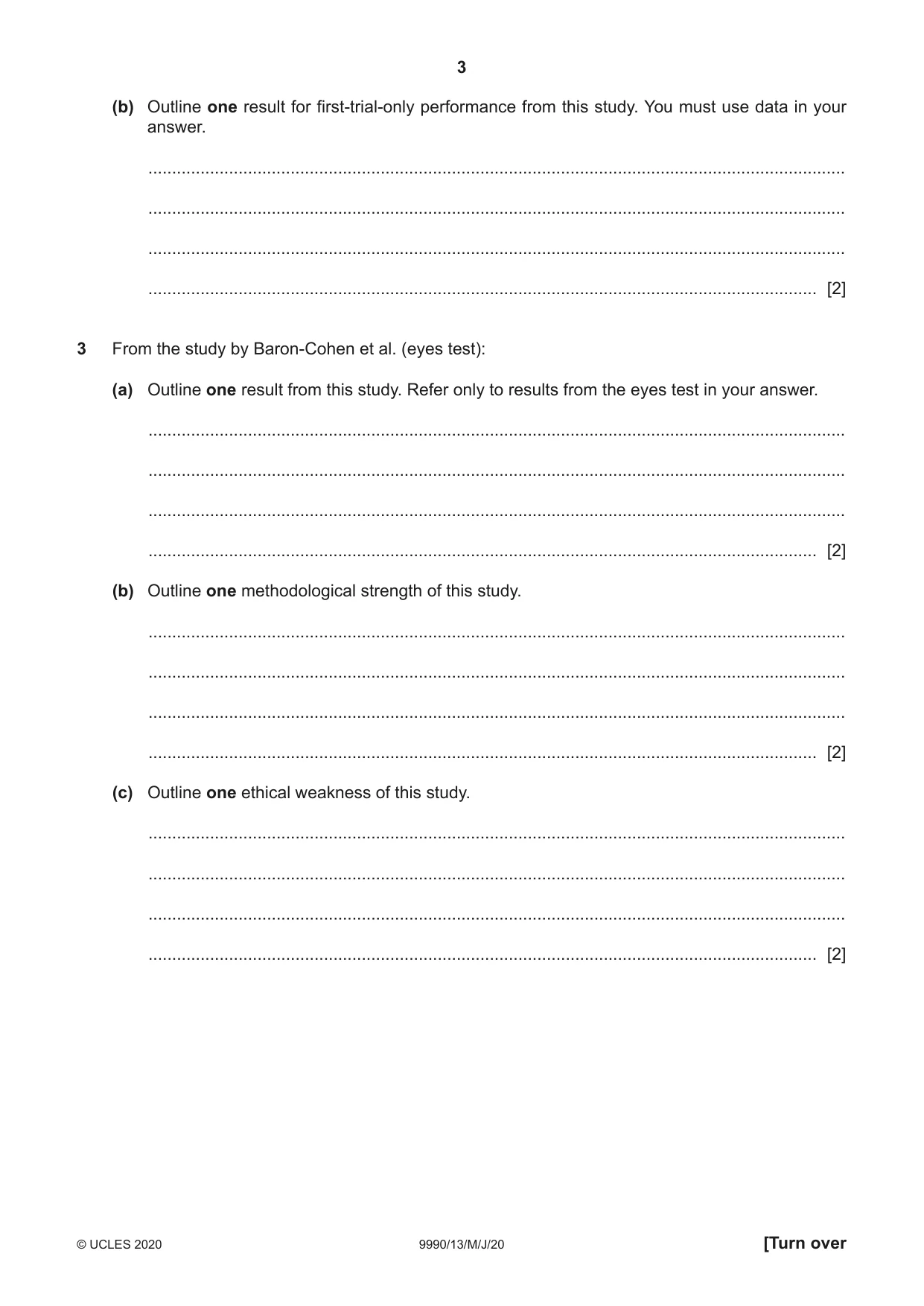 Cambridge A Level Psychology (from 2018) 9990 2020 May/June Paper 1 · Variant 3 question paper, page 3 of 12